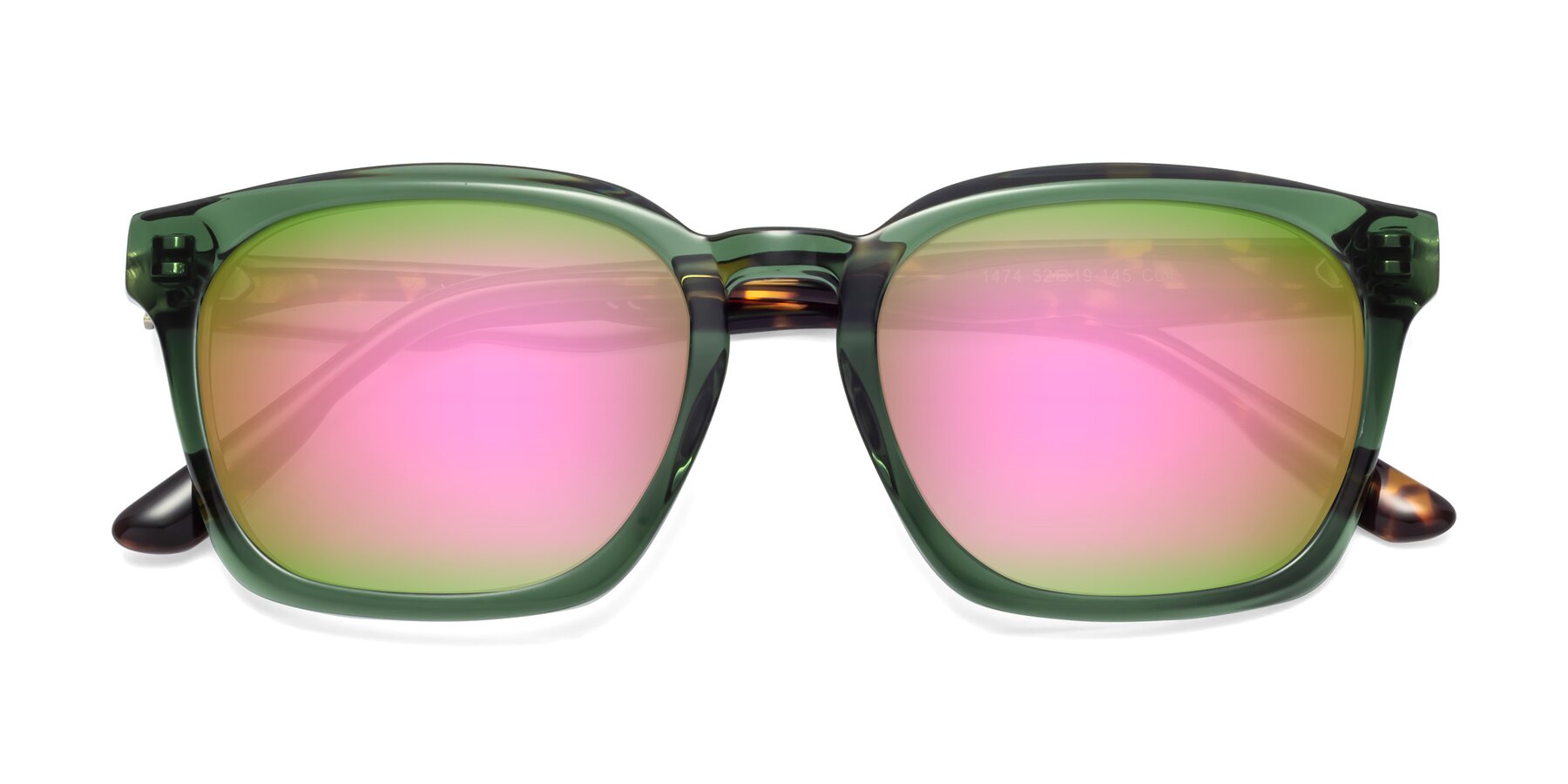 Folded Front of 1474 in Emerald with Pink Mirrored Lenses
