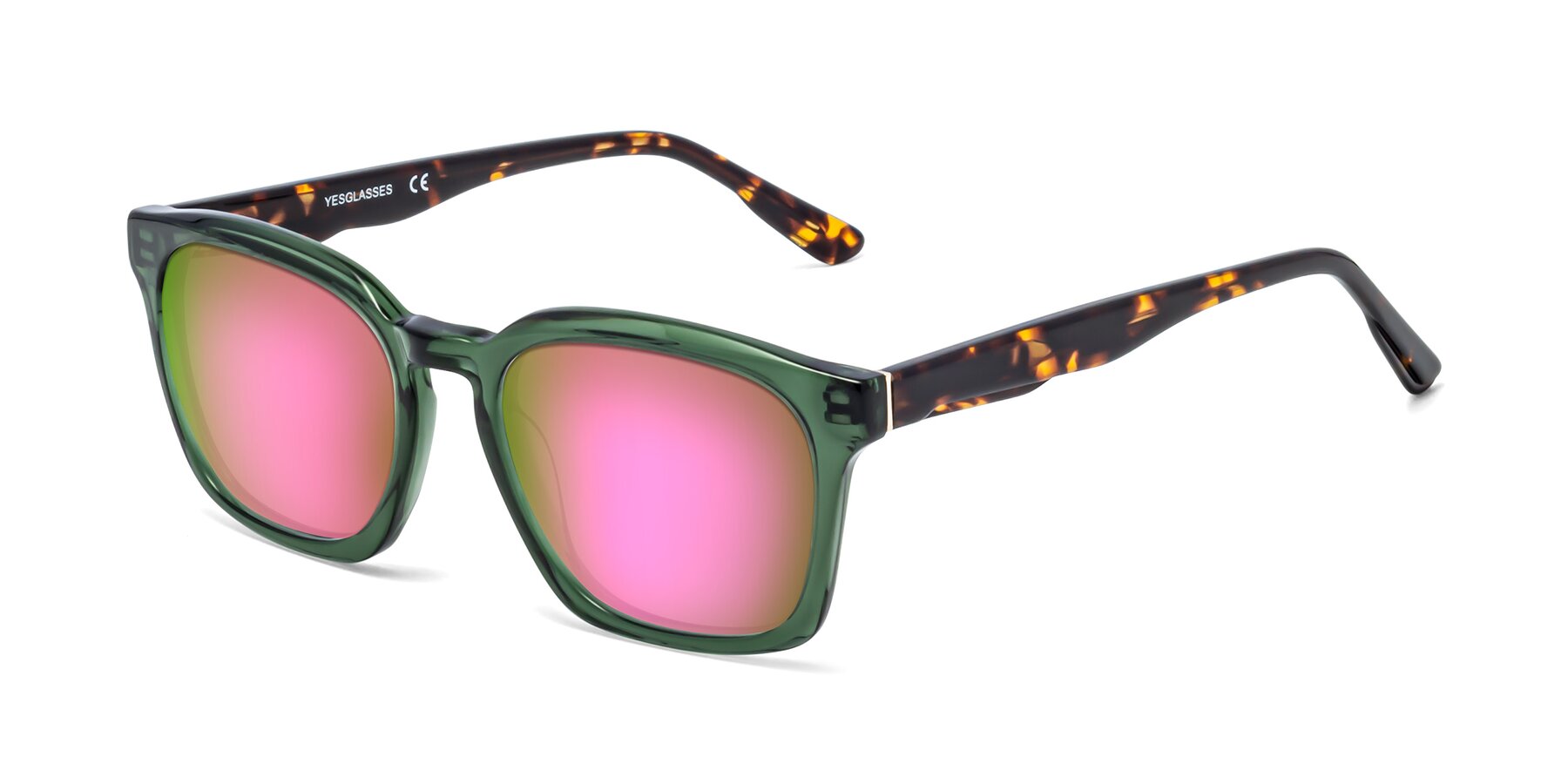 Angle of 1474 in Emerald with Pink Mirrored Lenses