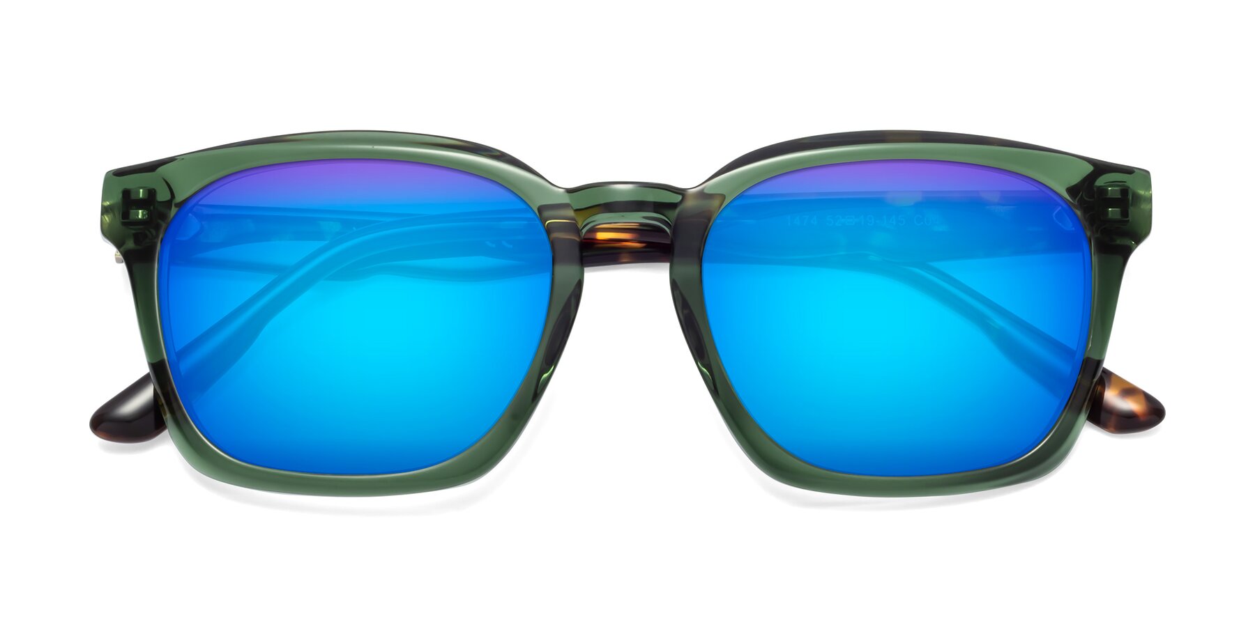Folded Front of 1474 in Emerald with Blue Mirrored Lenses