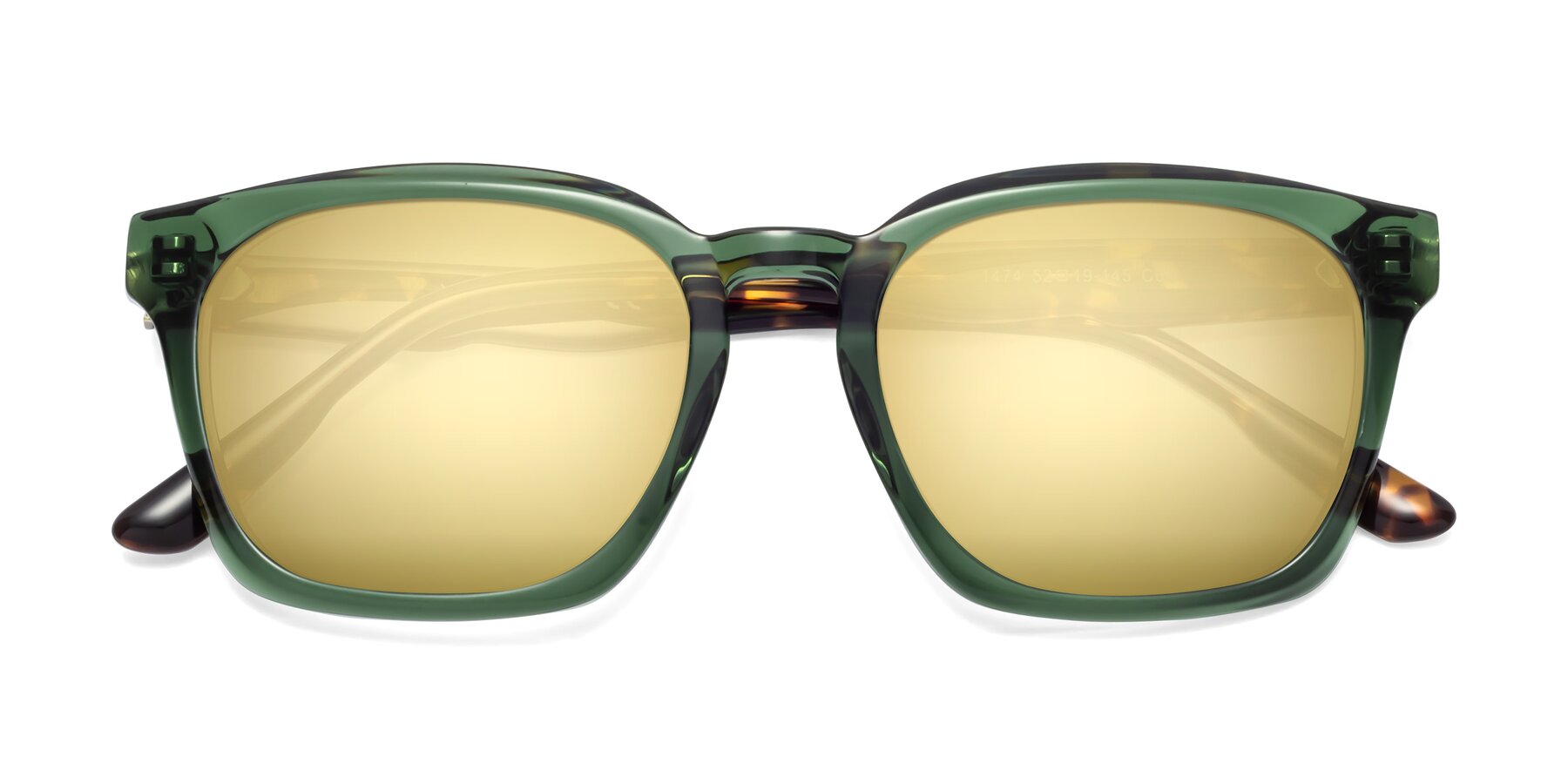 Folded Front of 1474 in Emerald with Gold Mirrored Lenses