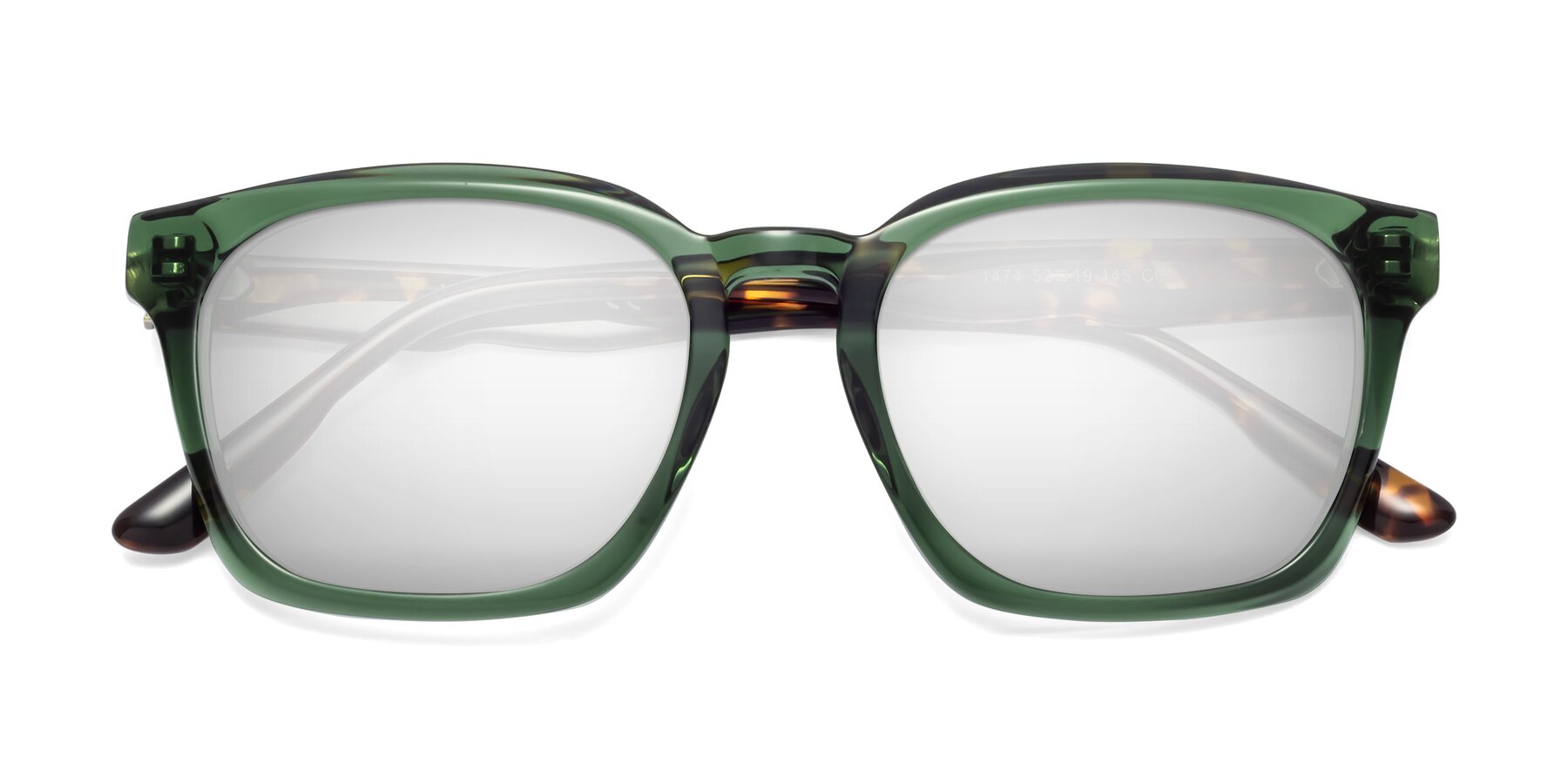 Folded Front of 1474 in Emerald with Silver Mirrored Lenses