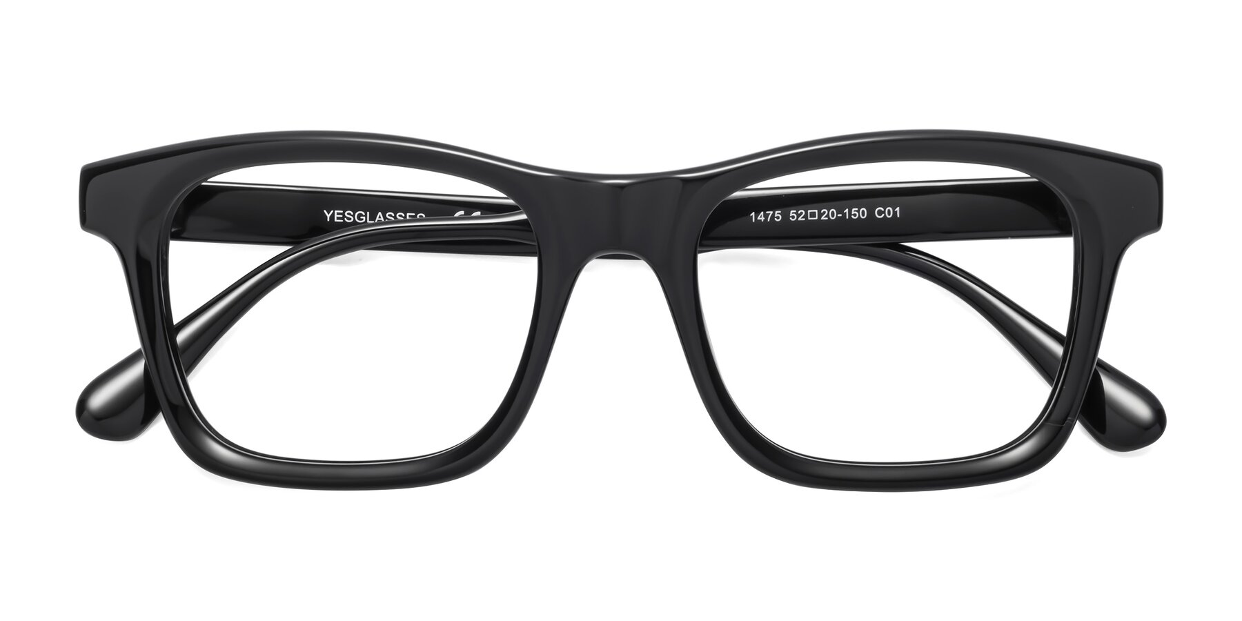 Folded Front of 1475 in Black with Clear Reading Eyeglass Lenses