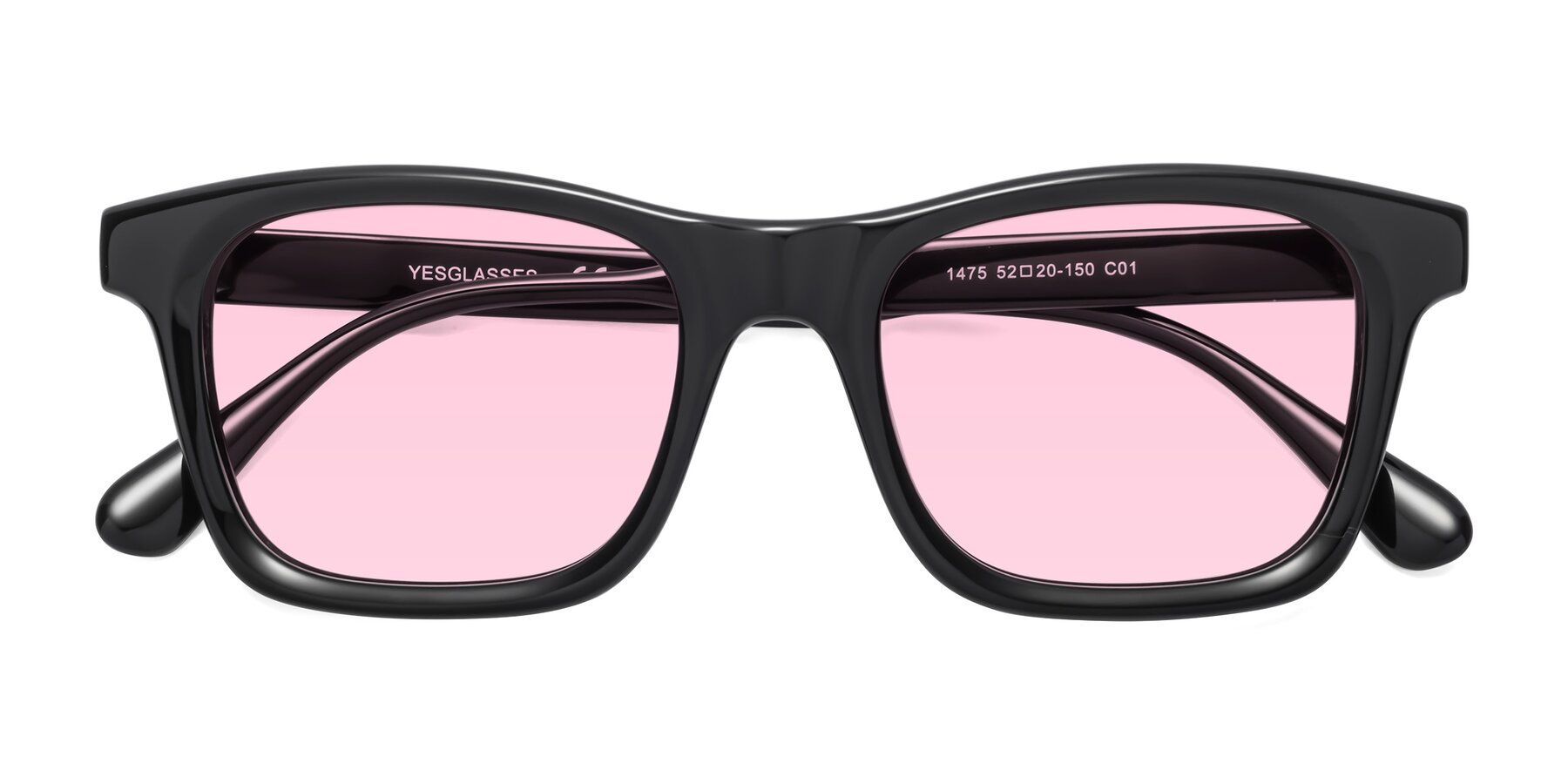 Folded Front of 1475 in Black with Light Pink Tinted Lenses