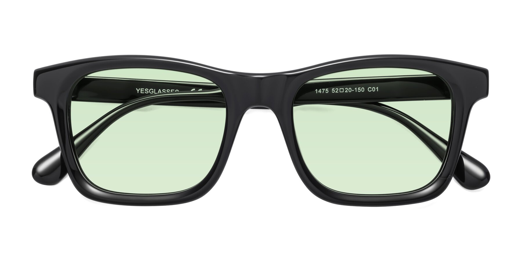 Folded Front of 1475 in Black with Light Green Tinted Lenses