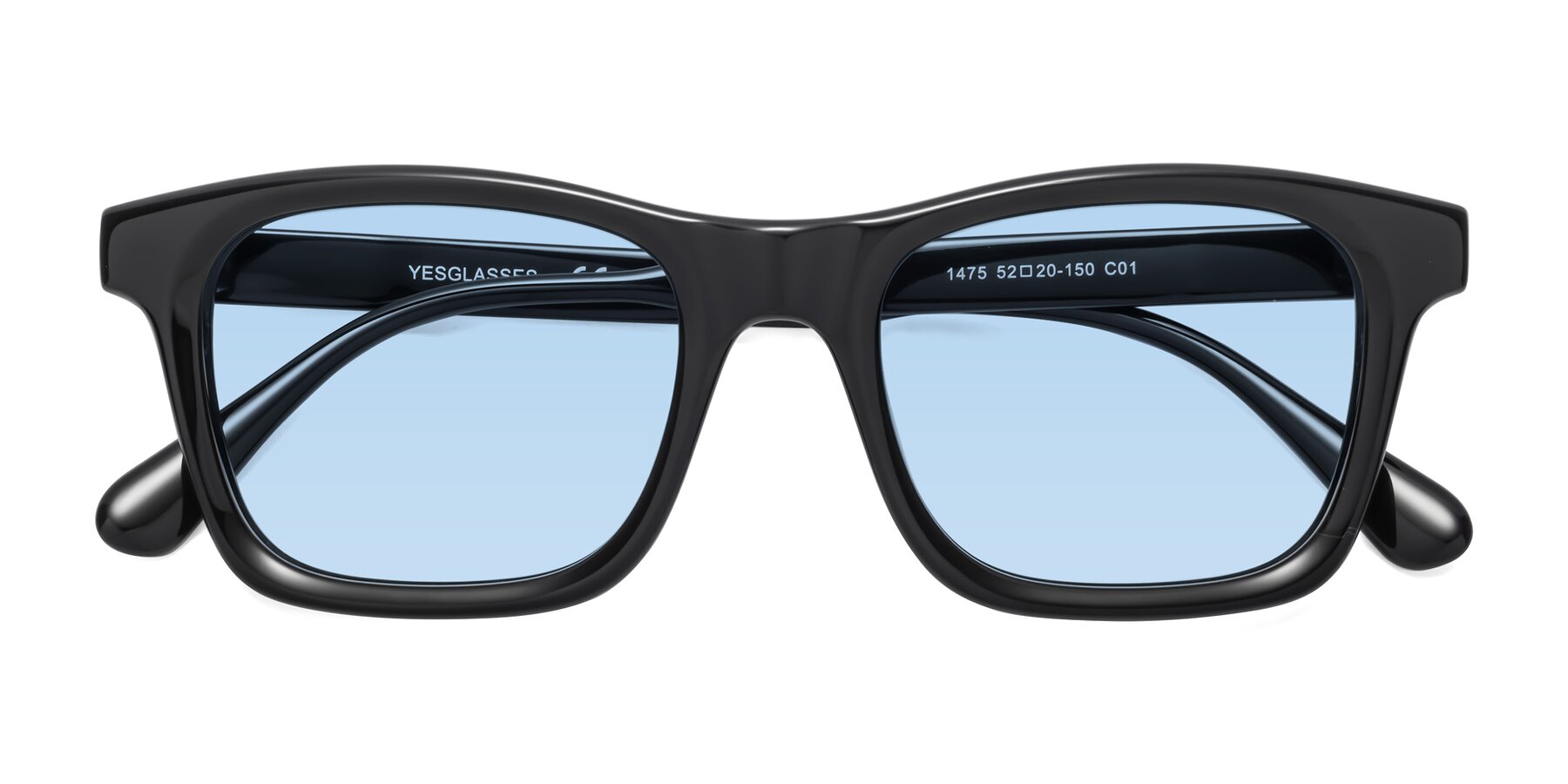 Folded Front of 1475 in Black with Light Blue Tinted Lenses