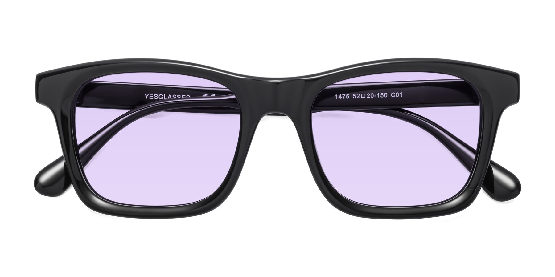 Folded Front of 1475 in Black with Light Purple Tinted Lenses