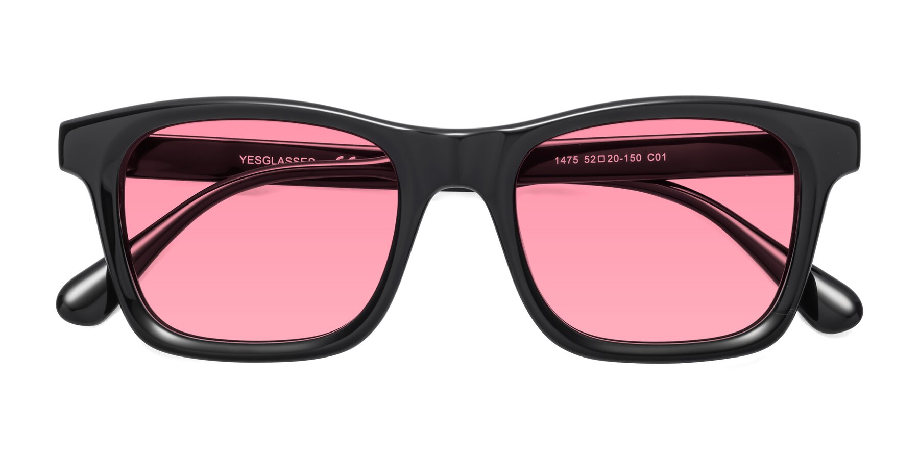 Folded Front of 1475 in Black with Medium Pink Tinted Lenses