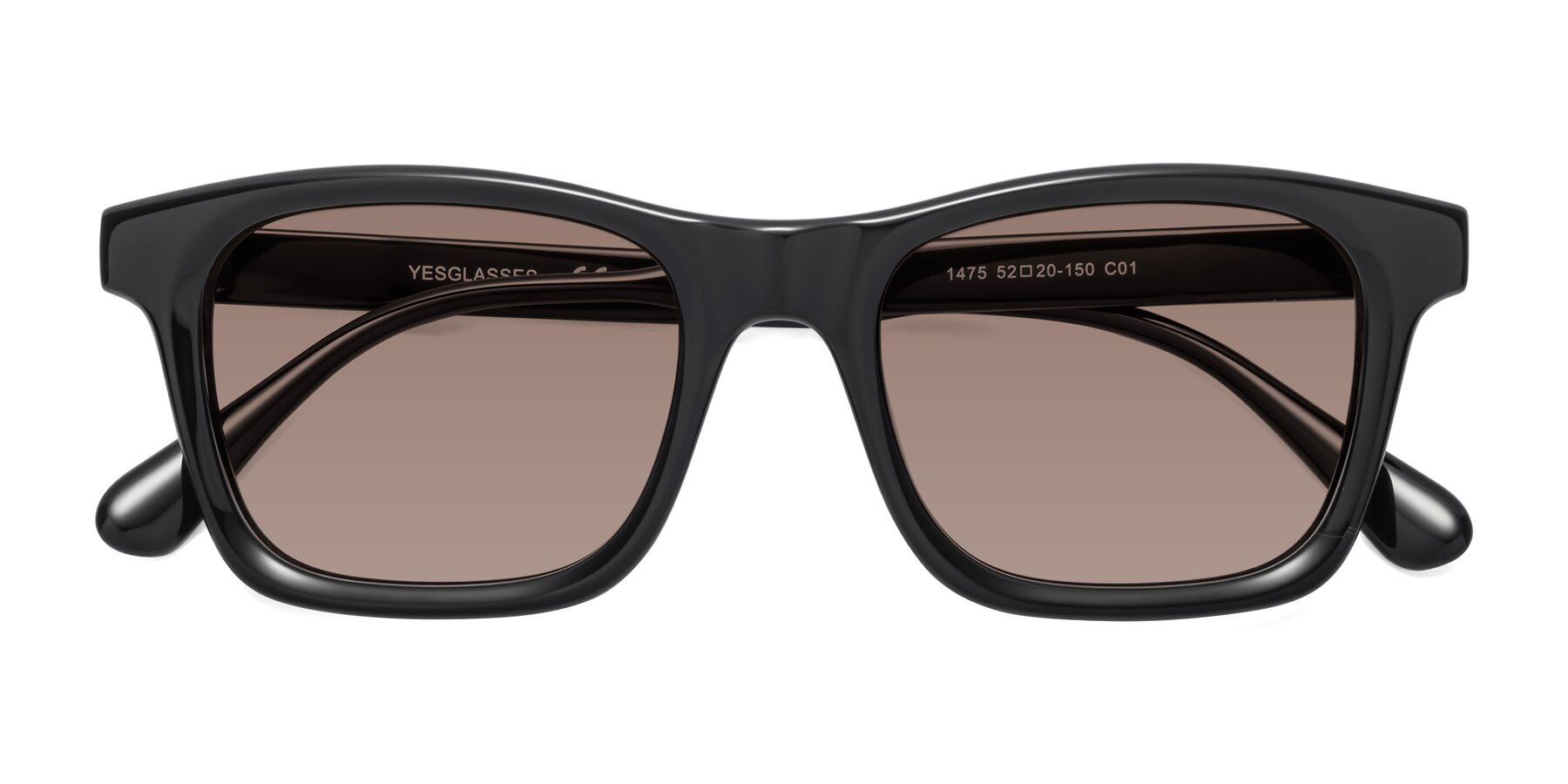 Folded Front of 1475 in Black with Medium Brown Tinted Lenses