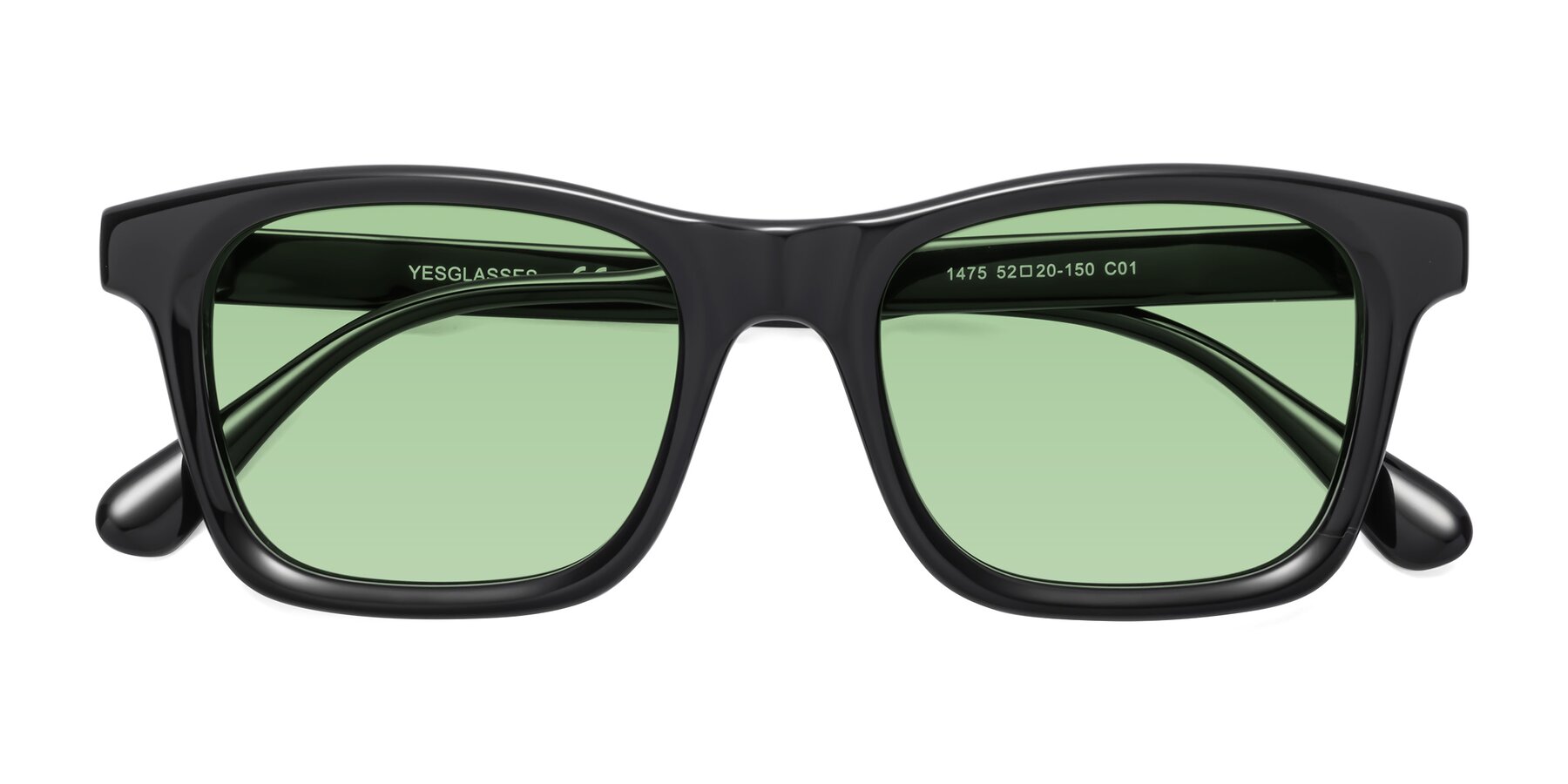 Folded Front of 1475 in Black with Medium Green Tinted Lenses