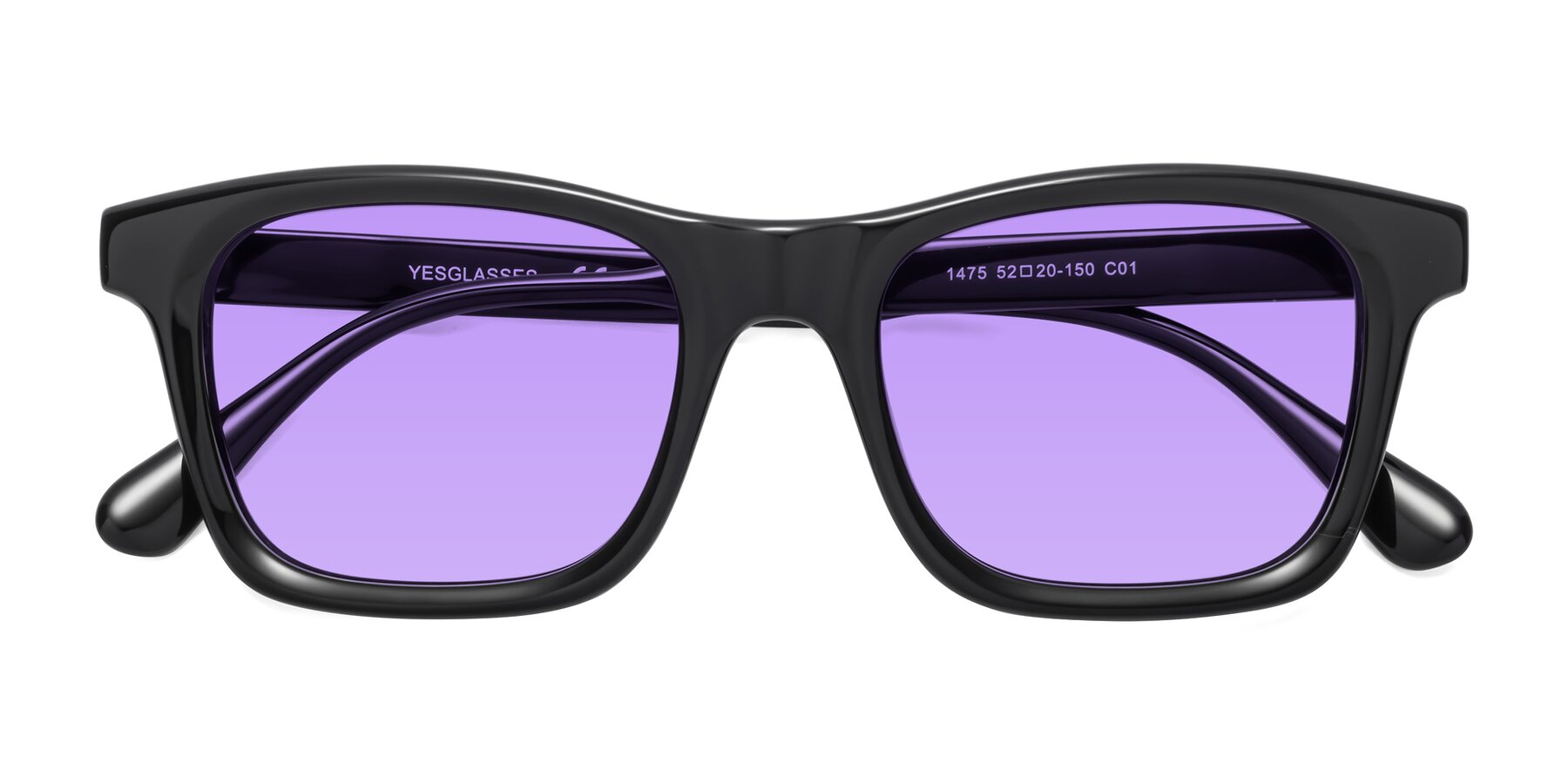Folded Front of 1475 in Black with Medium Purple Tinted Lenses