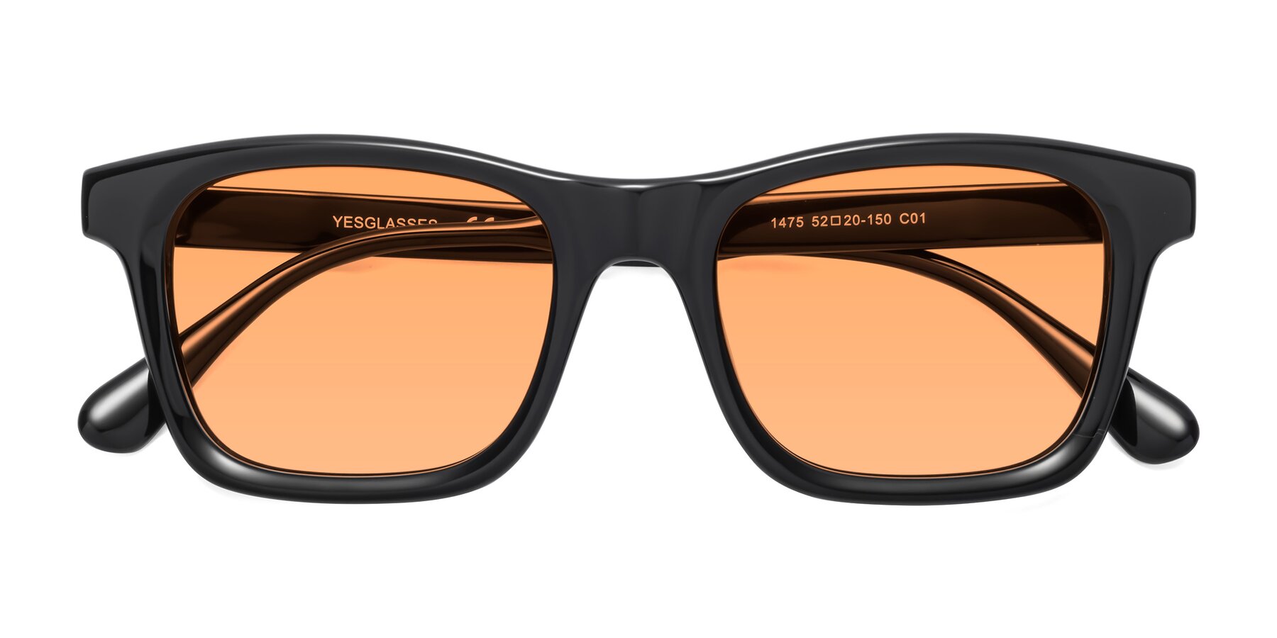 Folded Front of 1475 in Black with Medium Orange Tinted Lenses