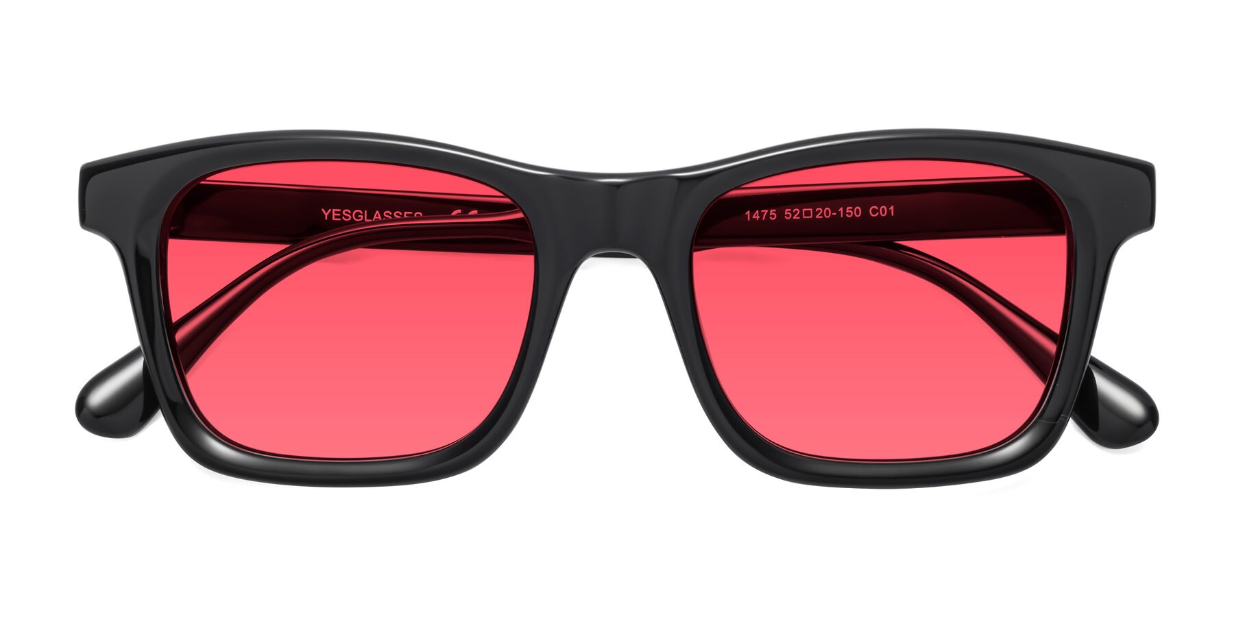 Folded Front of 1475 in Black with Pink Tinted Lenses