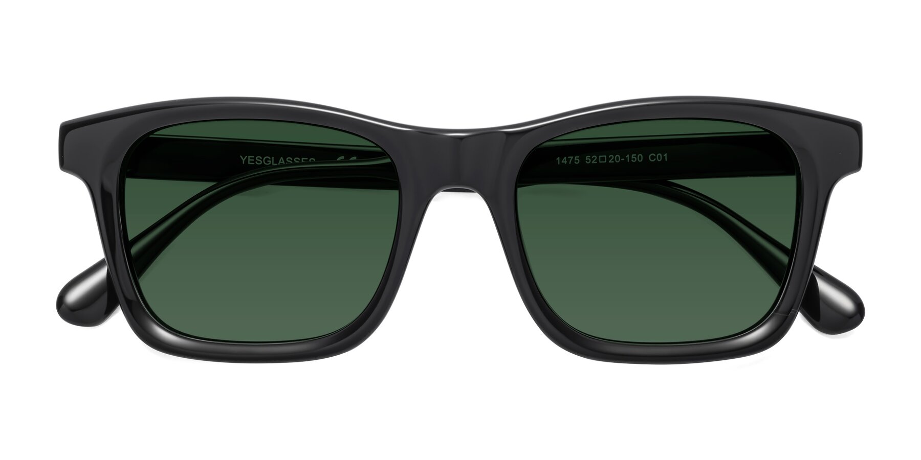 Folded Front of 1475 in Black with Green Tinted Lenses