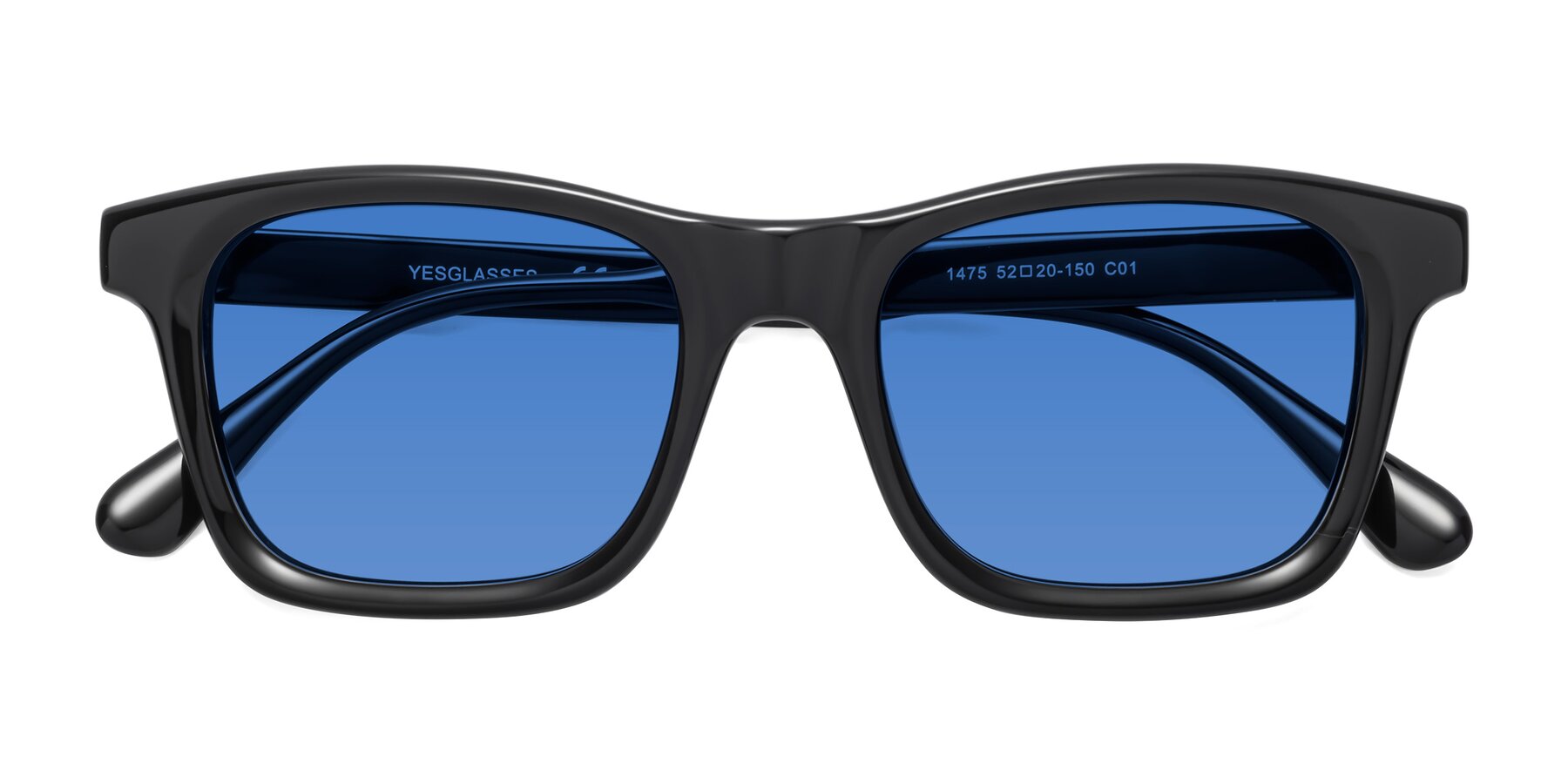 Folded Front of 1475 in Black with Blue Tinted Lenses