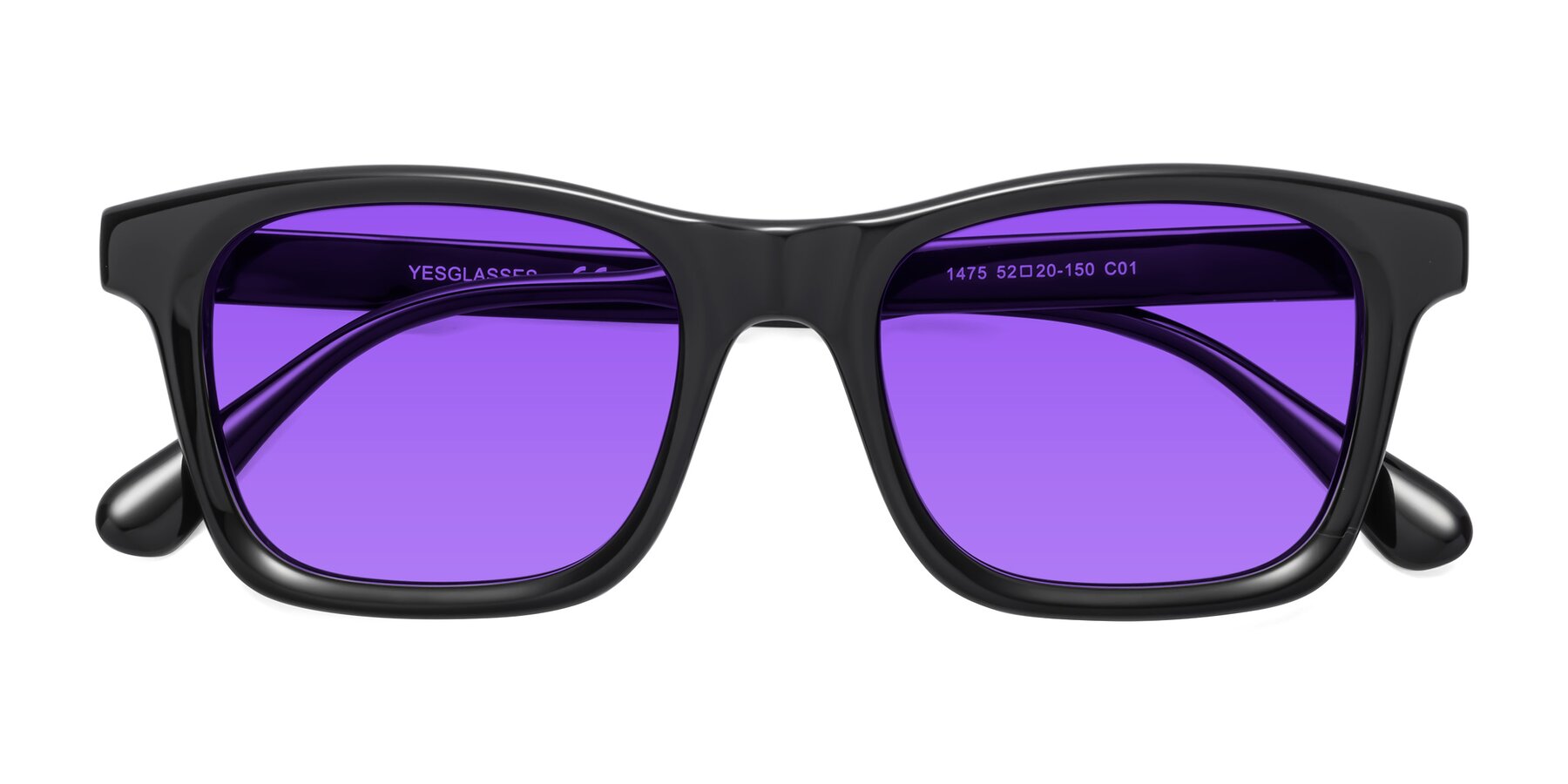 Folded Front of 1475 in Black with Purple Tinted Lenses
