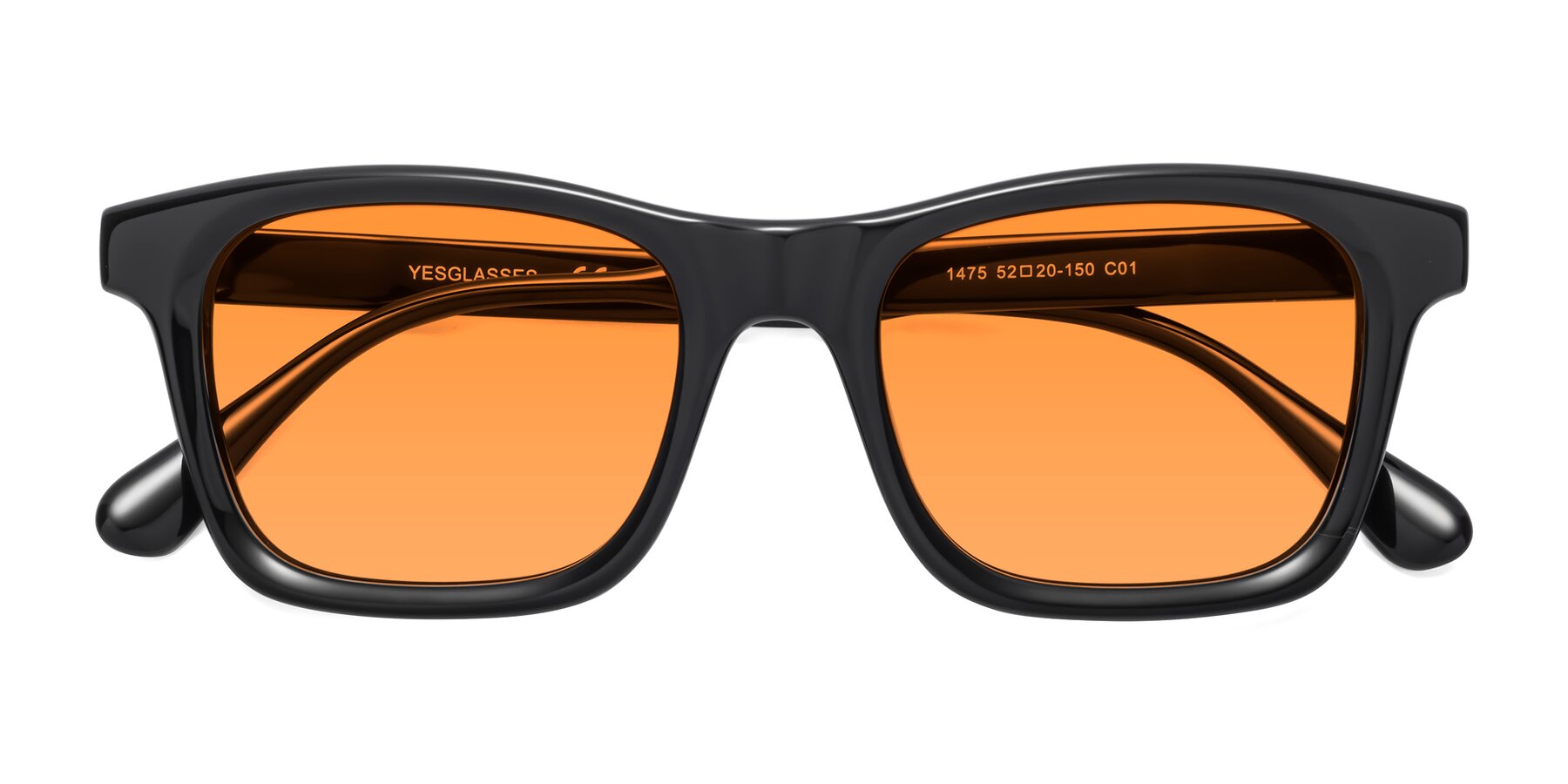Folded Front of 1475 in Black with Orange Tinted Lenses