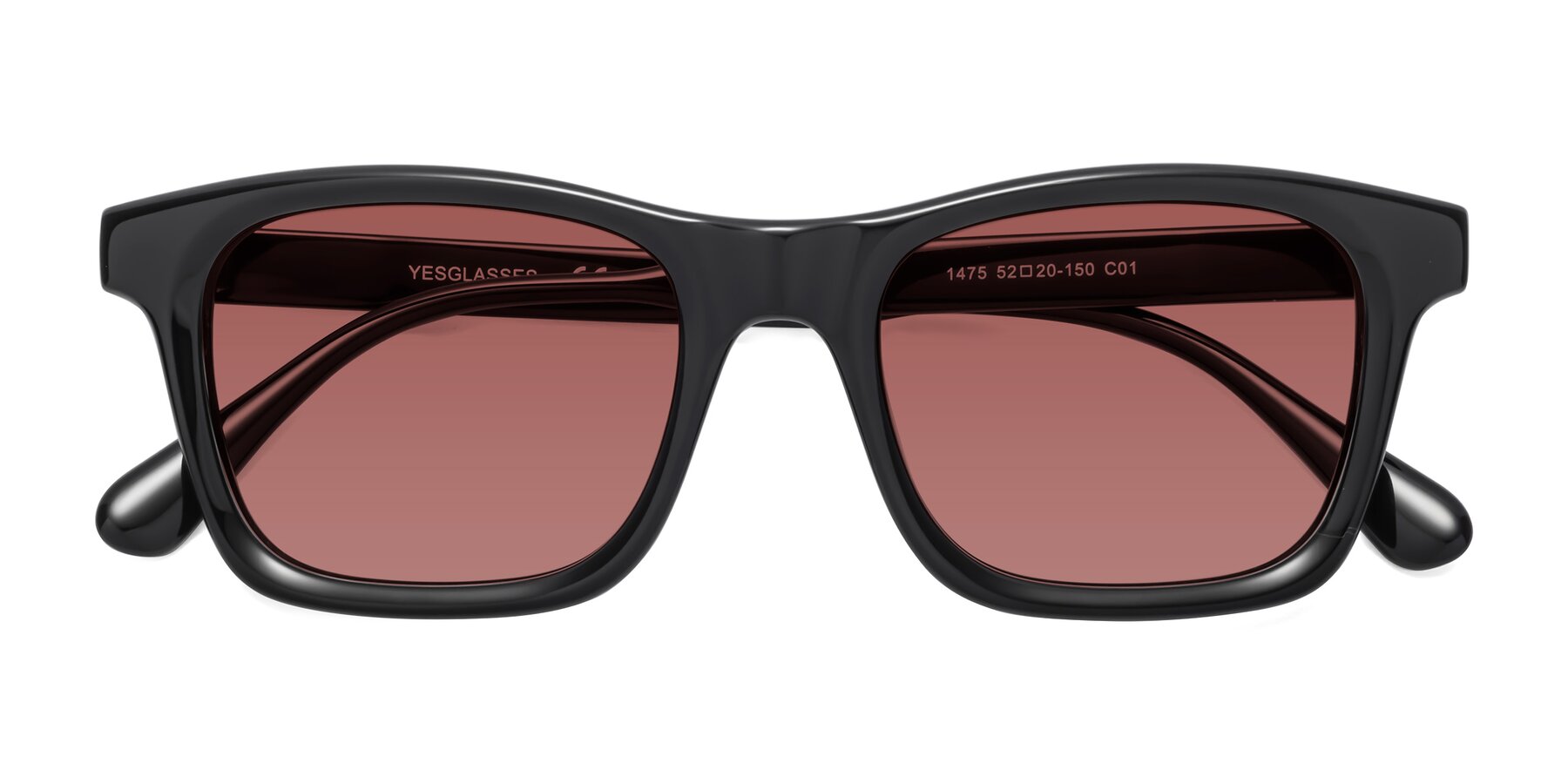 Folded Front of 1475 in Black with Garnet Tinted Lenses