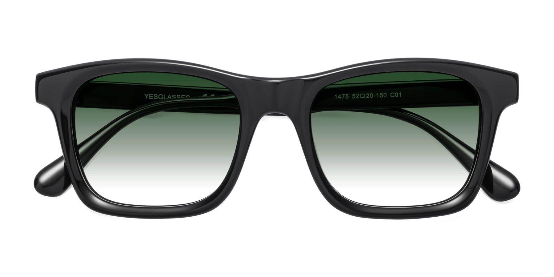 Folded Front of 1475 in Black with Green Gradient Lenses