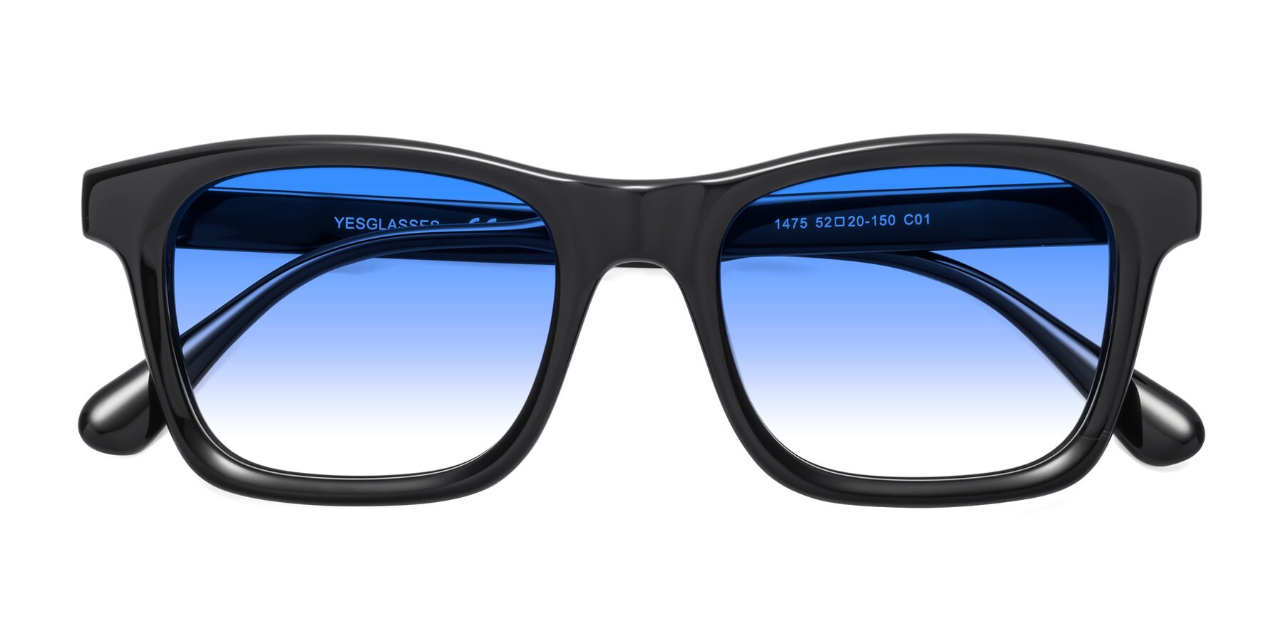 Folded Front of 1475 in Black with Blue Gradient Lenses