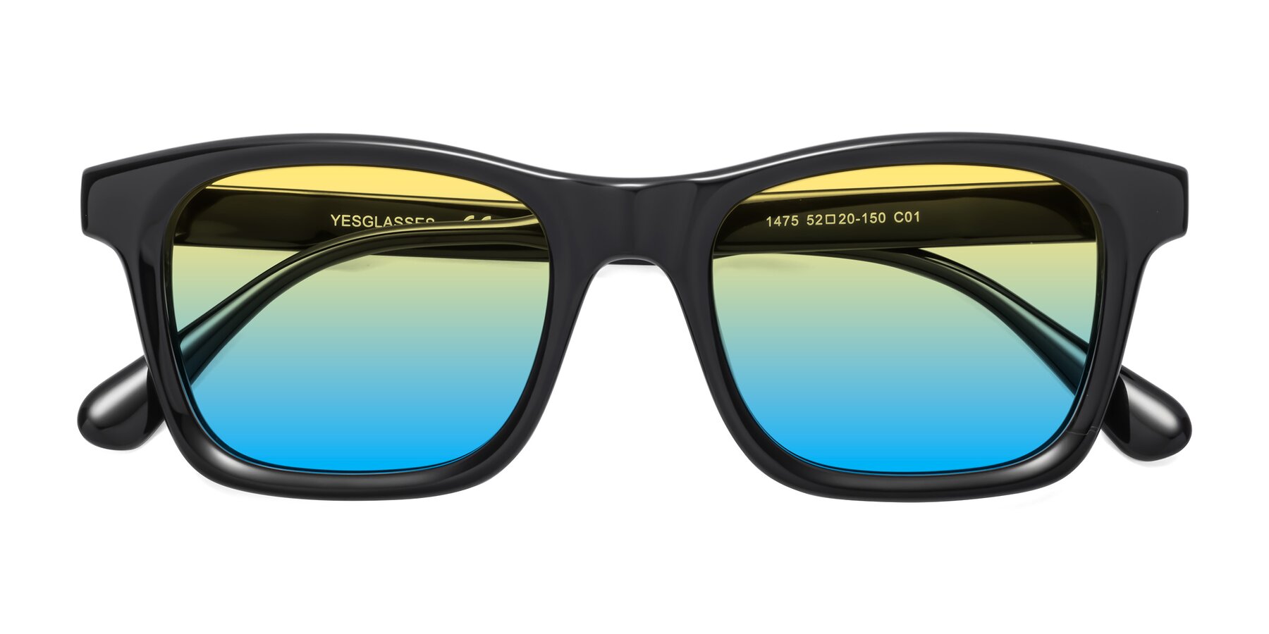 Folded Front of 1475 in Black with Yellow / Blue Gradient Lenses