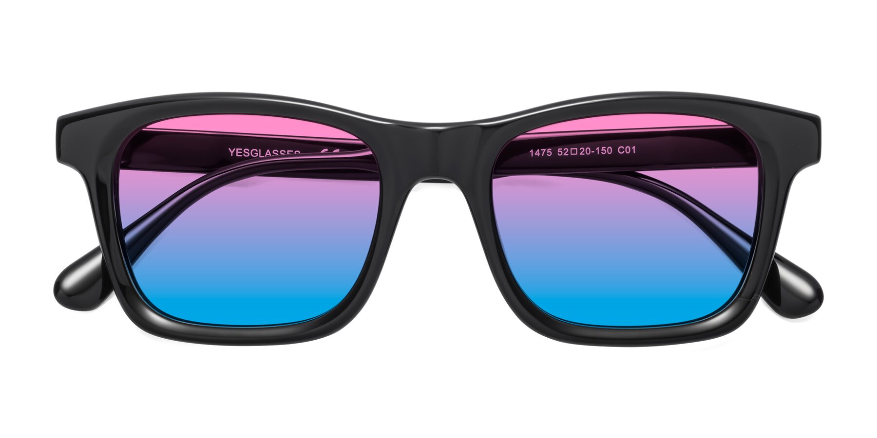 Folded Front of 1475 in Black with Pink / Blue Gradient Lenses