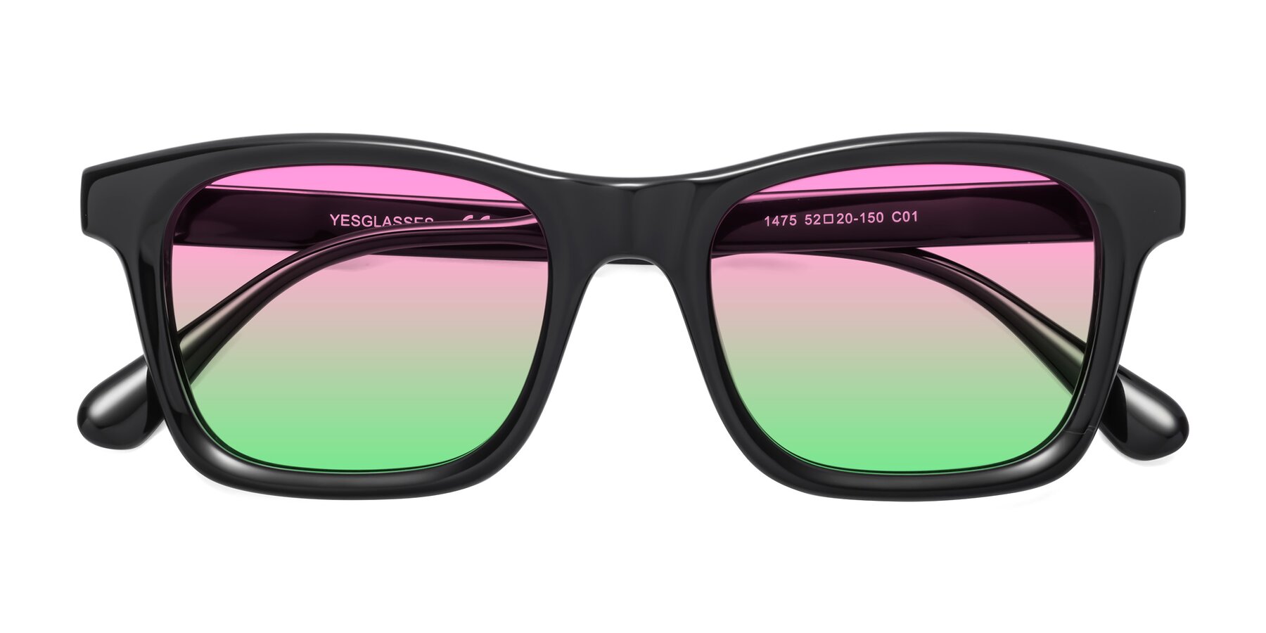 Folded Front of 1475 in Black with Pink / Green Gradient Lenses