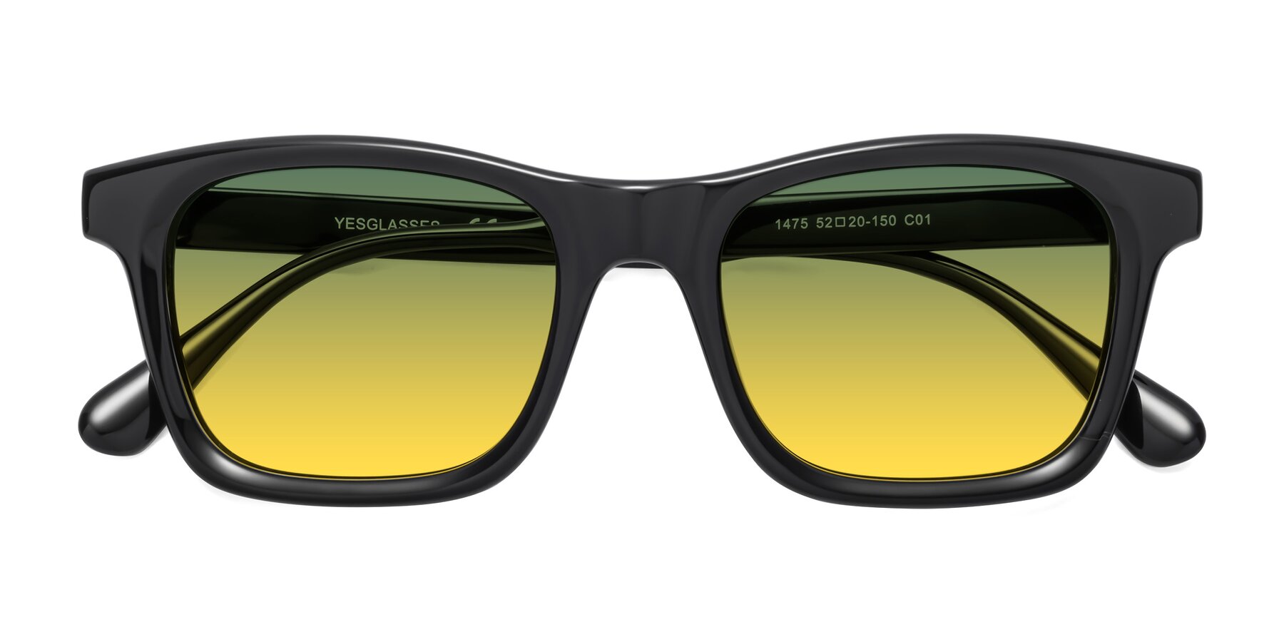 Folded Front of 1475 in Black with Green / Yellow Gradient Lenses
