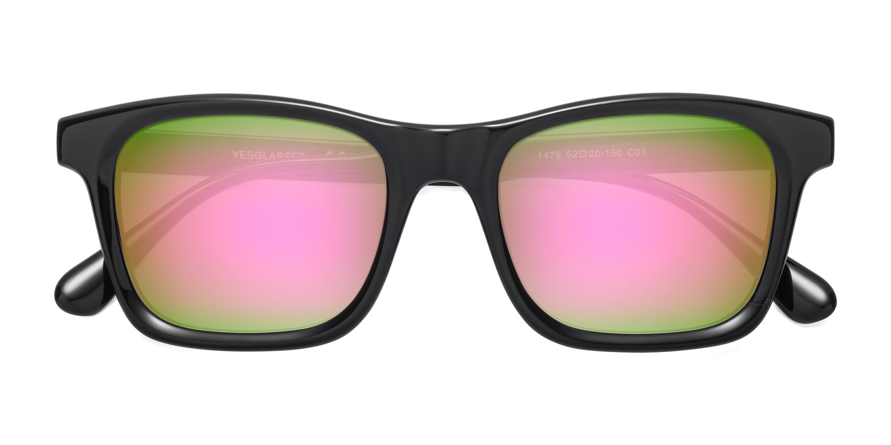 Folded Front of 1475 in Black with Pink Mirrored Lenses