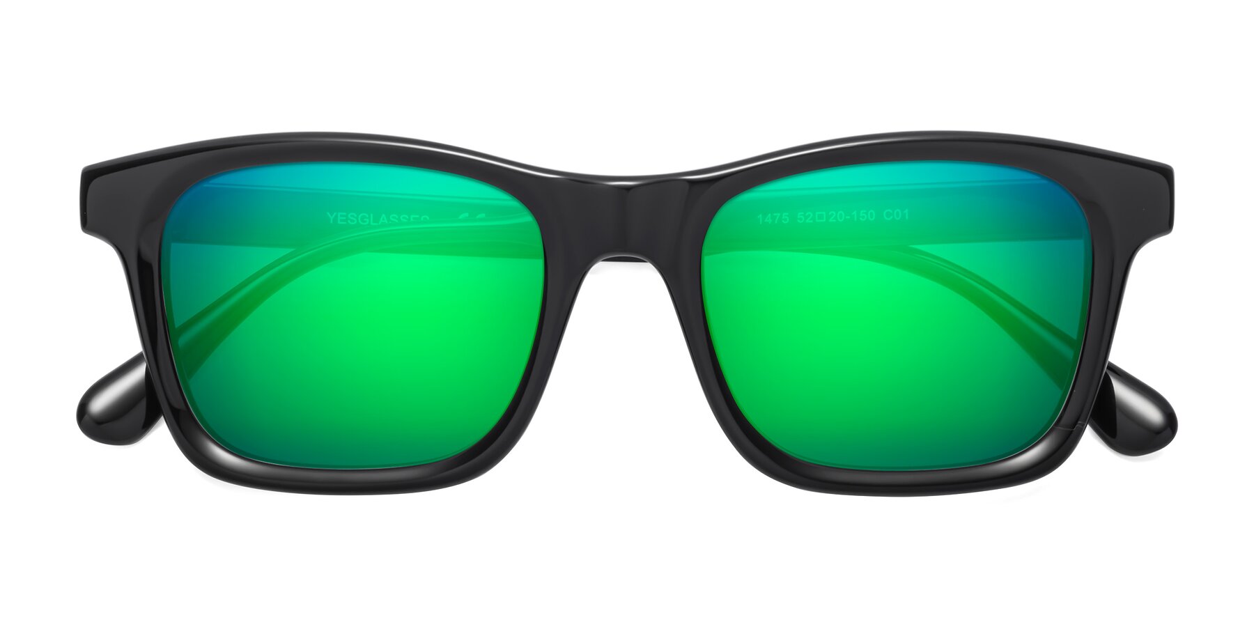 Folded Front of 1475 in Black with Green Mirrored Lenses