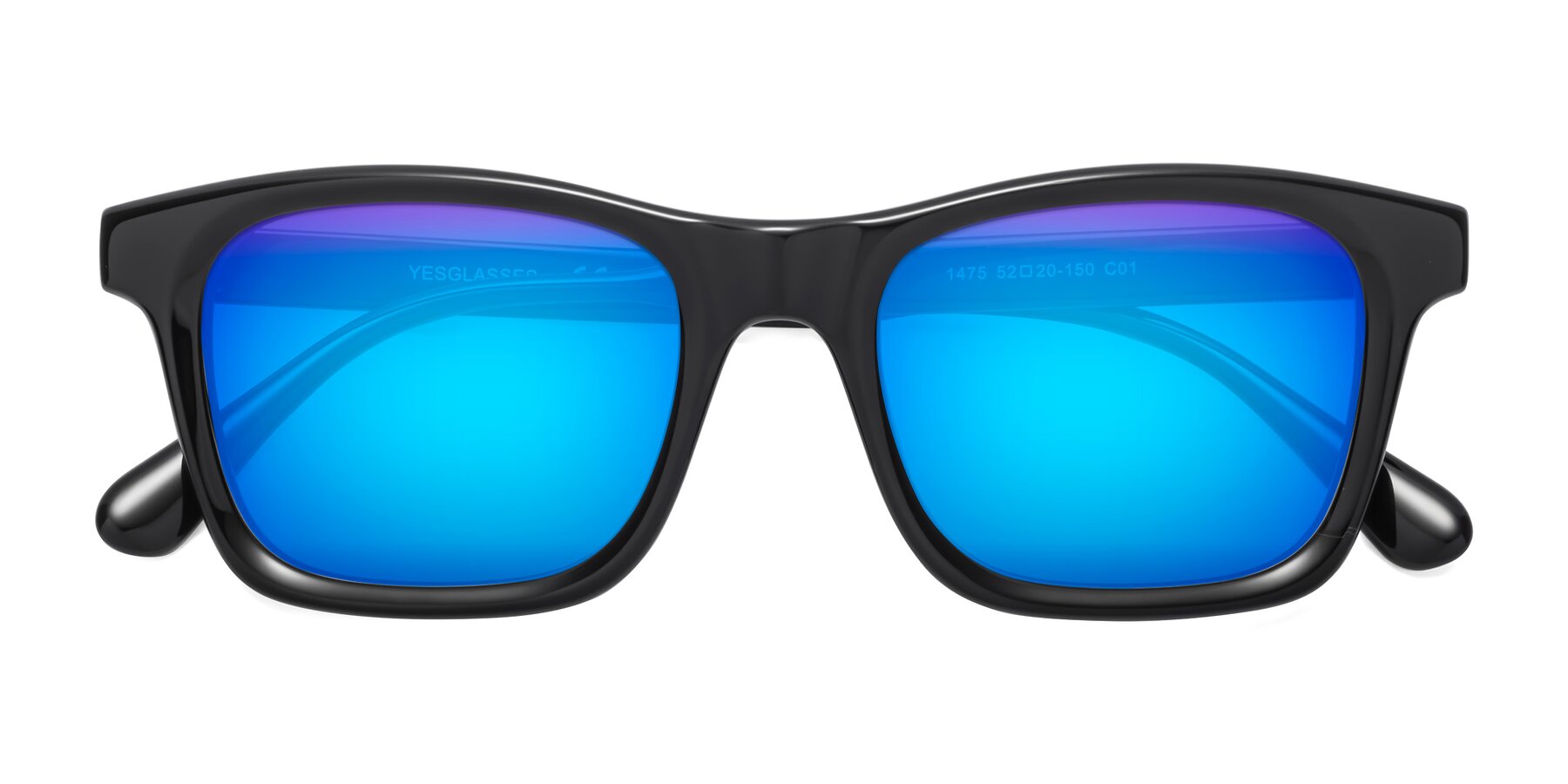 Folded Front of 1475 in Black with Blue Mirrored Lenses