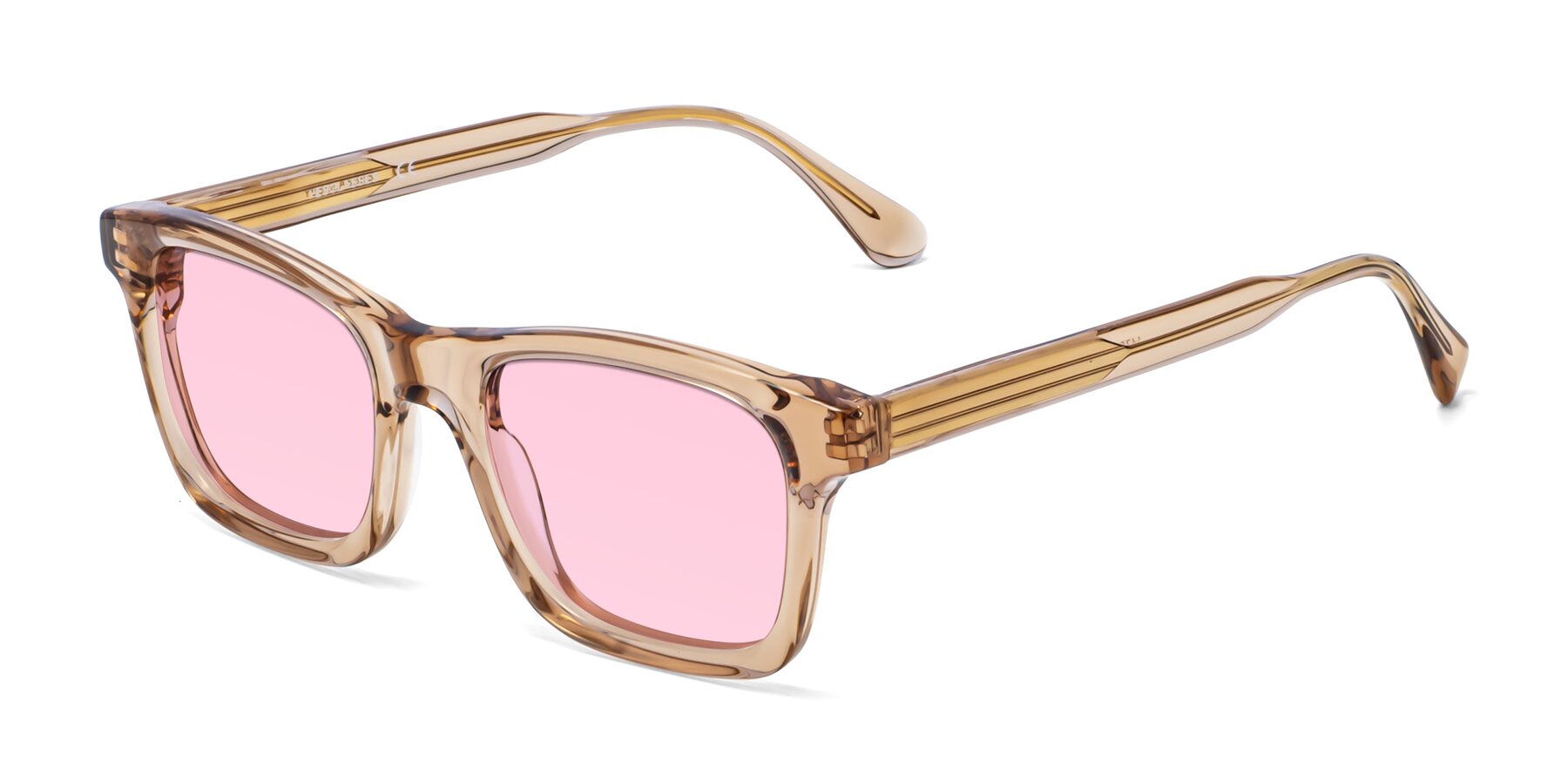 Angle of 1475 in Caramel with Light Pink Tinted Lenses
