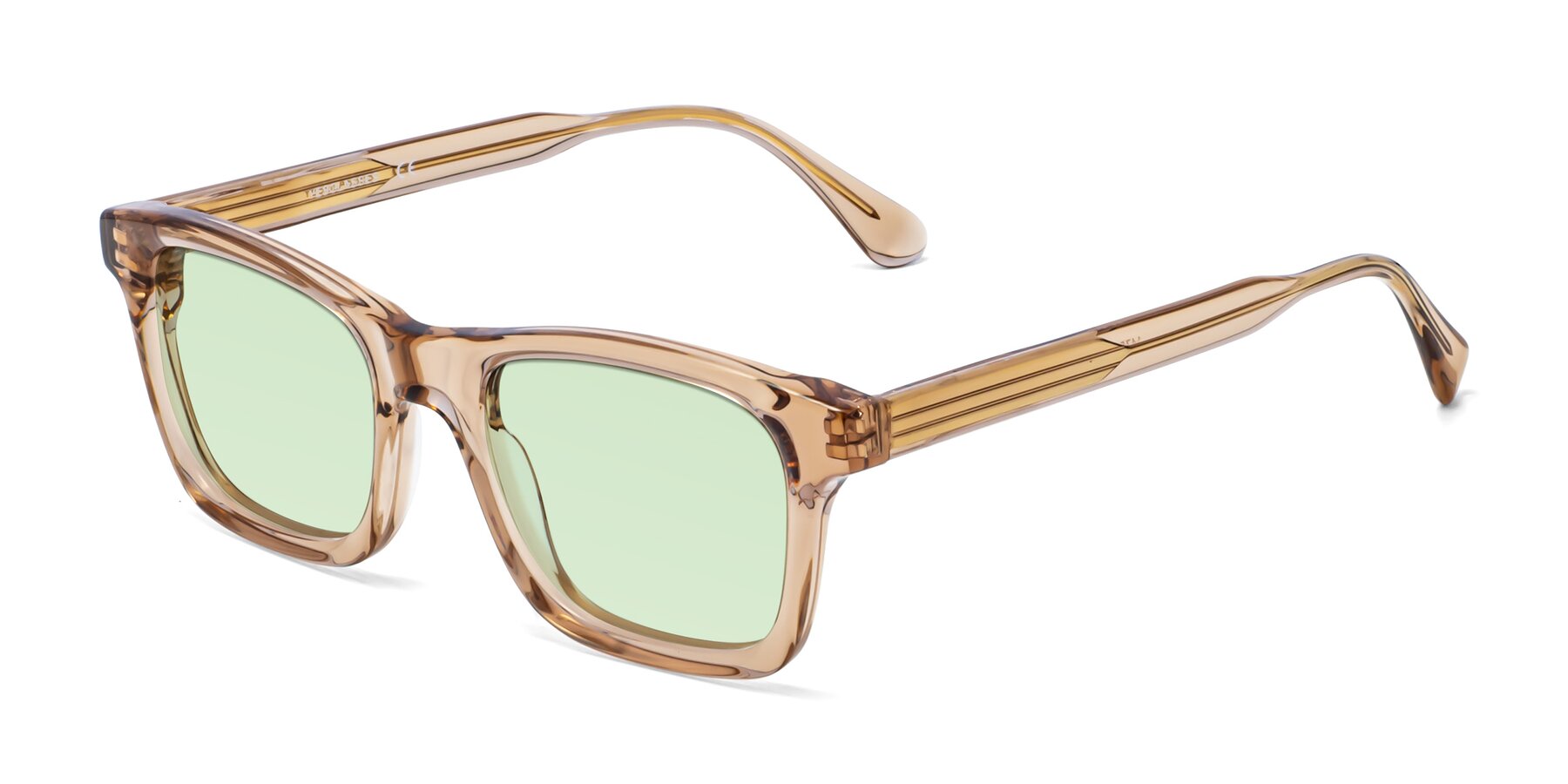 Angle of 1475 in Caramel with Light Green Tinted Lenses