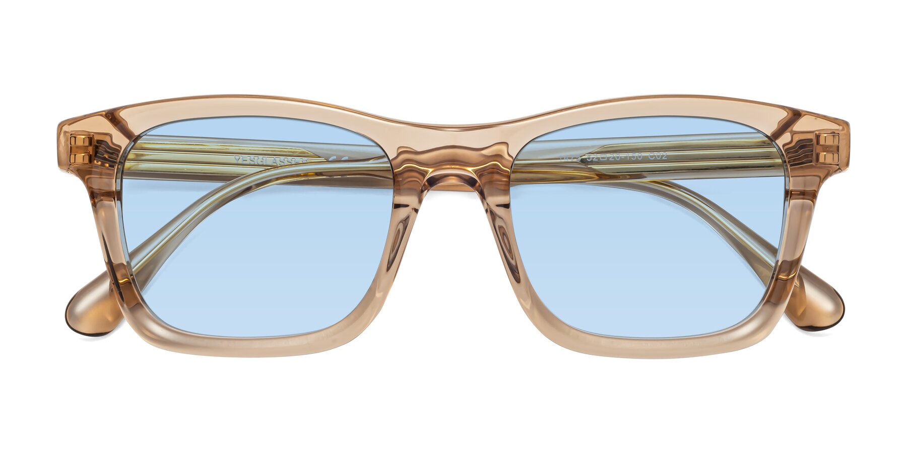 Folded Front of 1475 in Caramel with Light Blue Tinted Lenses