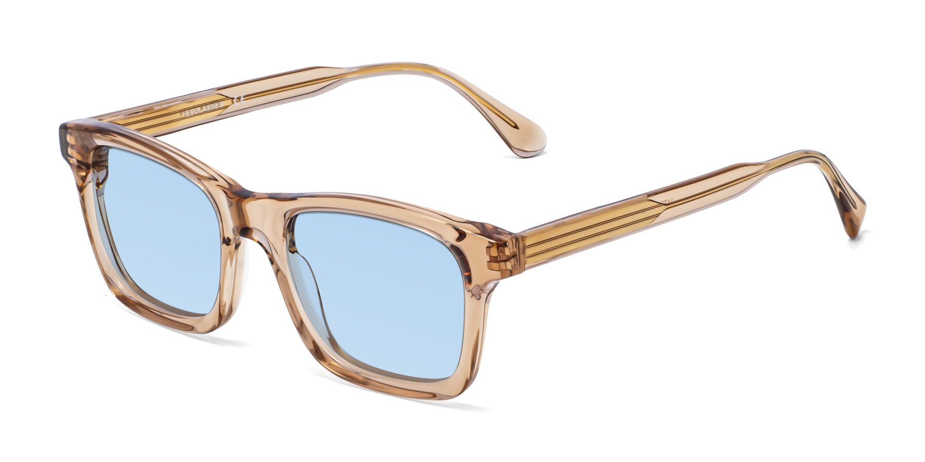 Angle of 1475 in Caramel with Light Blue Tinted Lenses