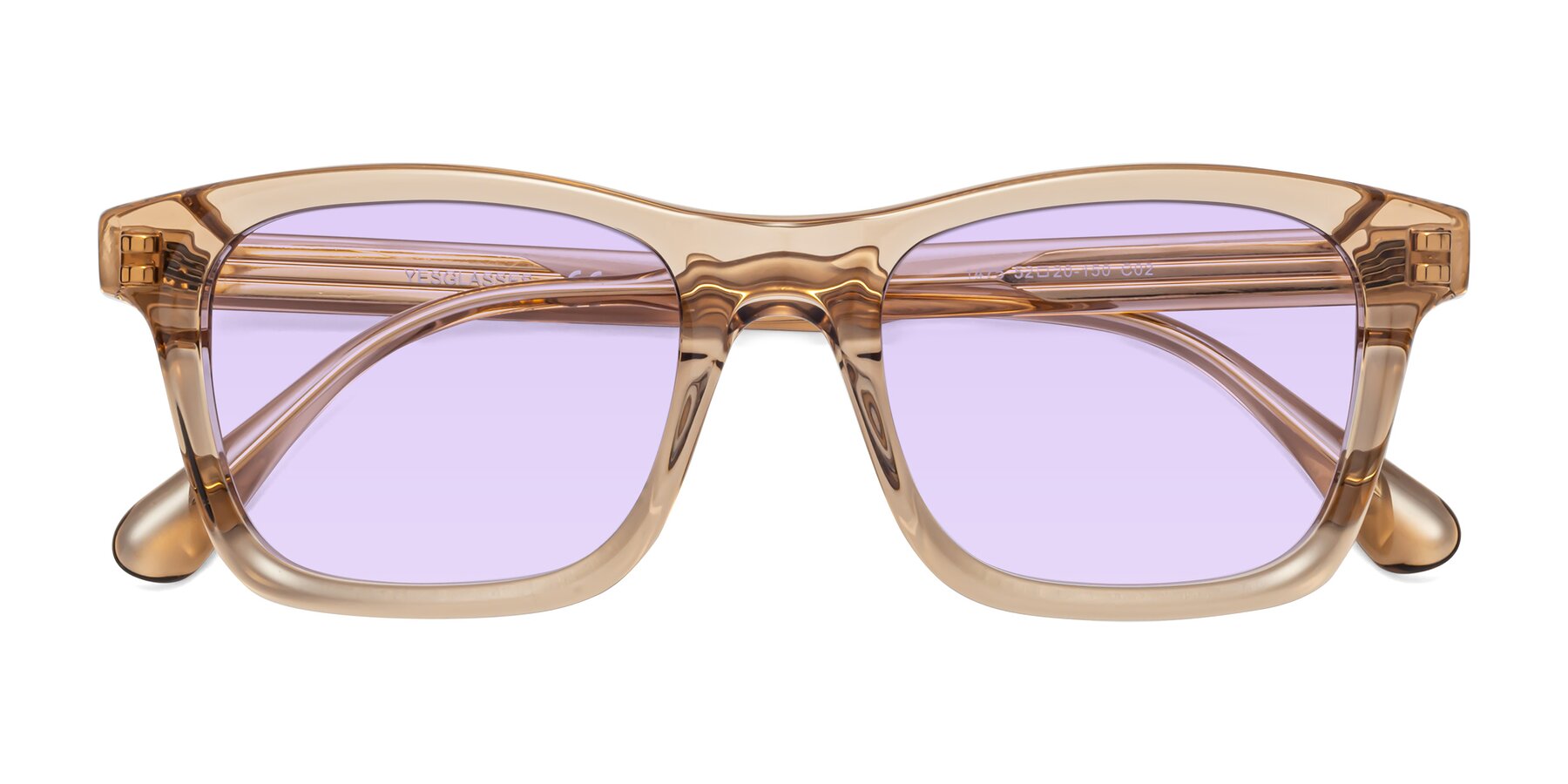 Folded Front of 1475 in Caramel with Light Purple Tinted Lenses