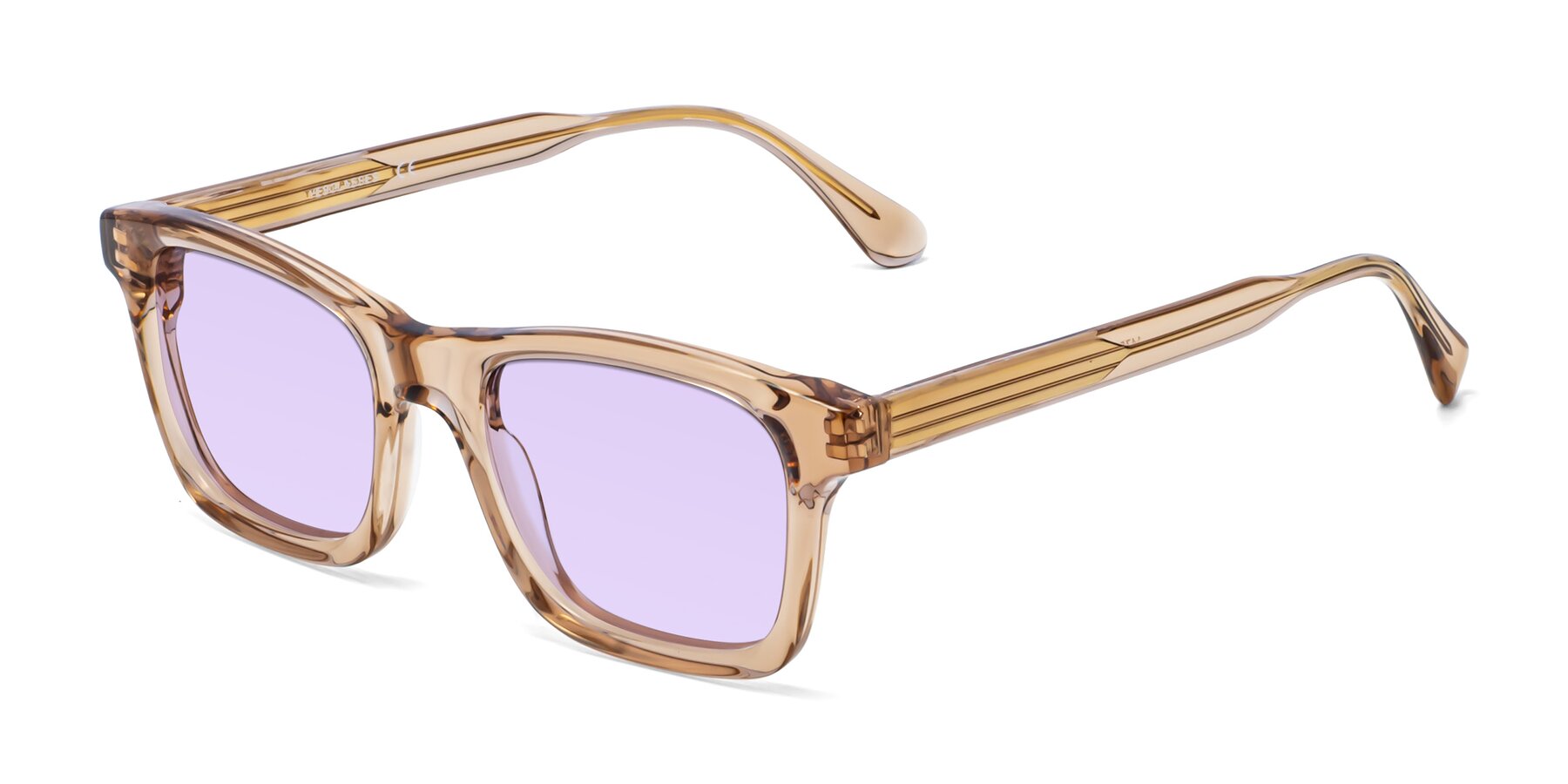 Angle of 1475 in Caramel with Light Purple Tinted Lenses