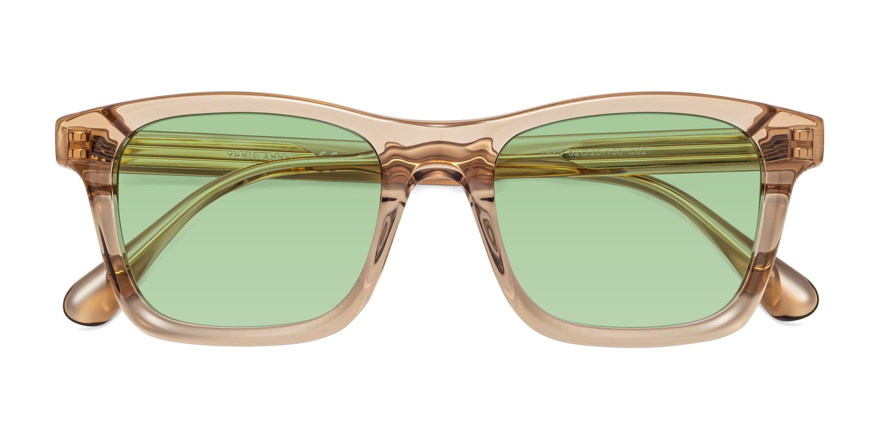 Folded Front of 1475 in Caramel with Medium Green Tinted Lenses