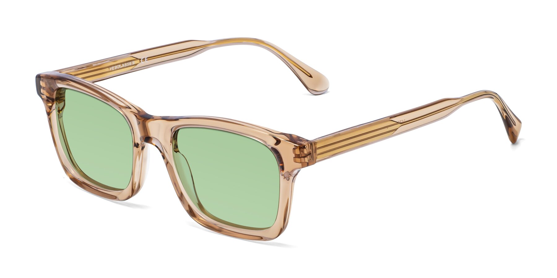Angle of 1475 in Caramel with Medium Green Tinted Lenses