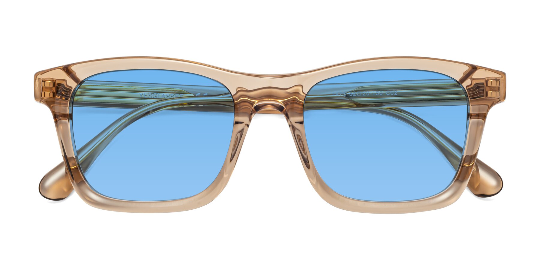 Folded Front of 1475 in Caramel with Medium Blue Tinted Lenses