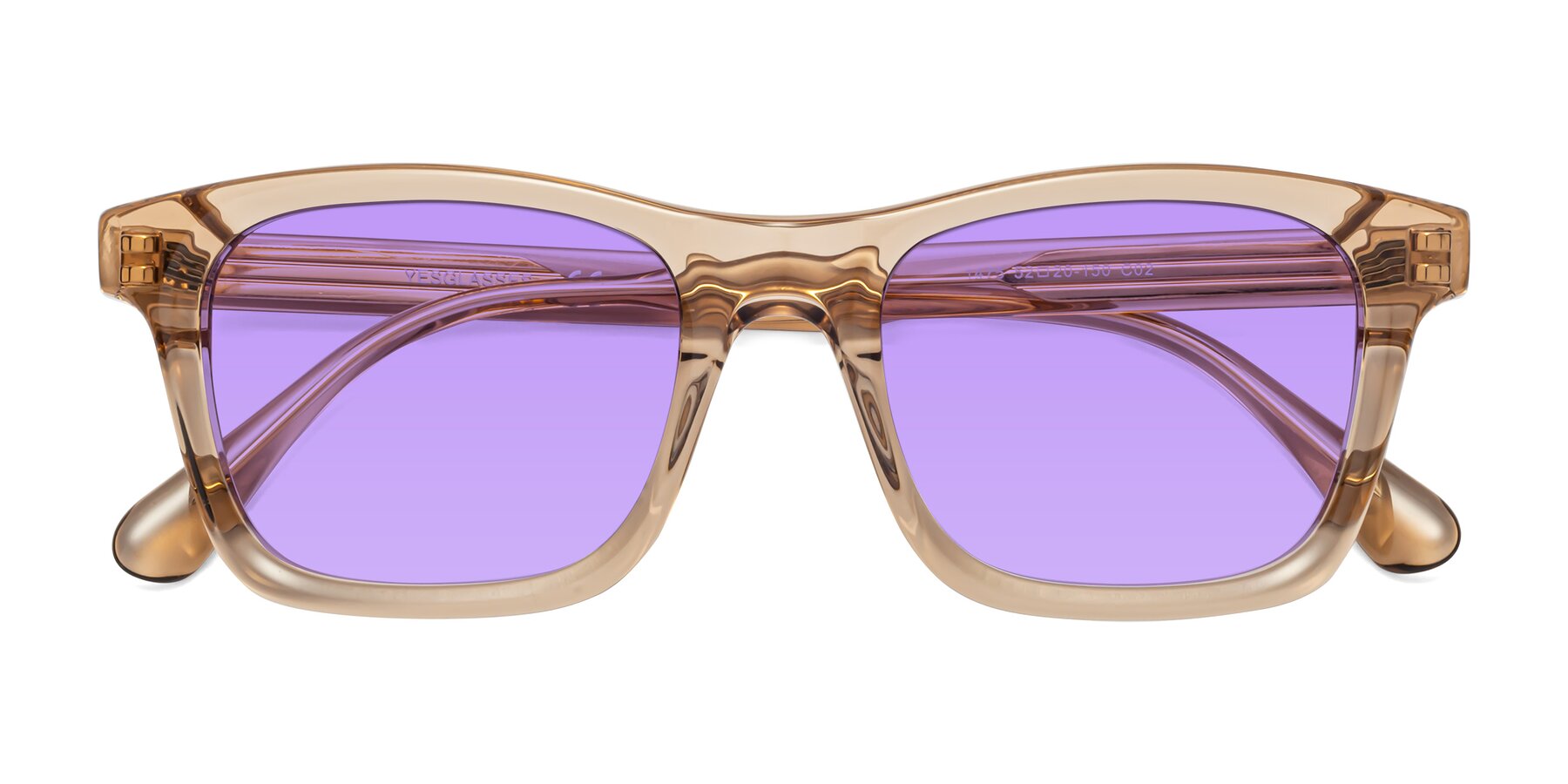 Folded Front of 1475 in Caramel with Medium Purple Tinted Lenses