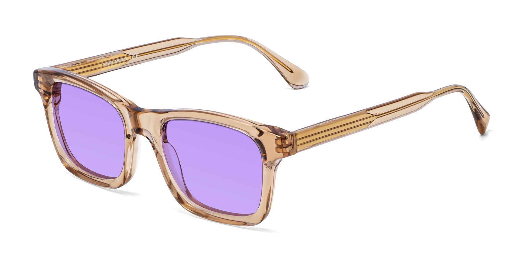 Angle of 1475 in Caramel with Medium Purple Tinted Lenses