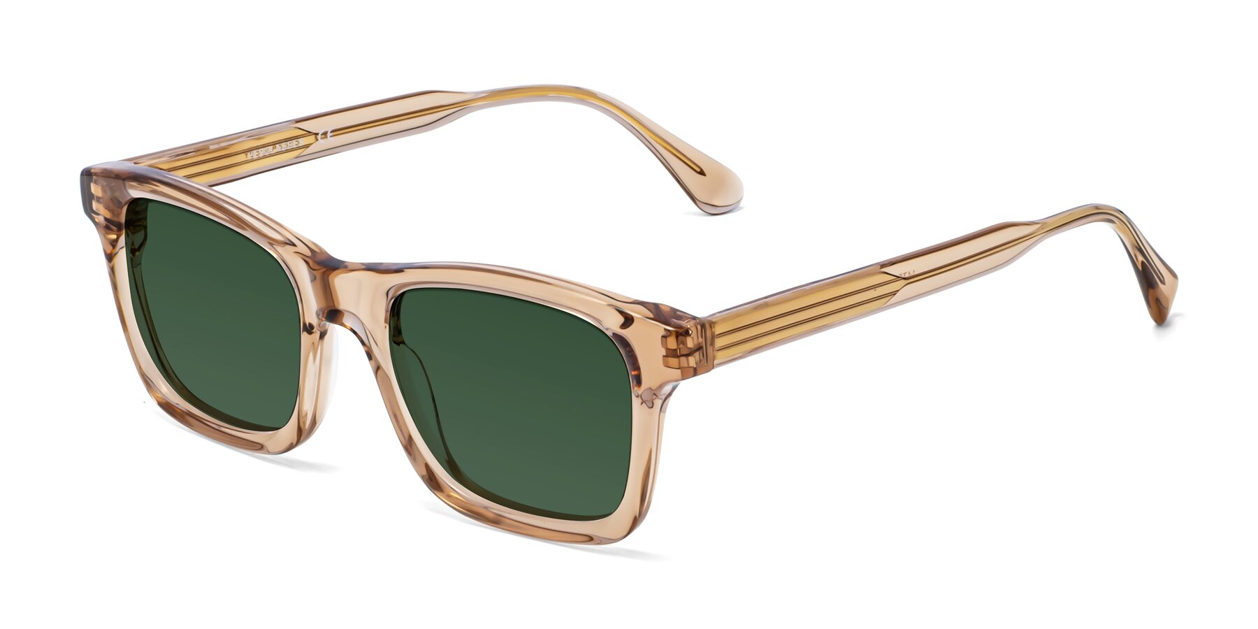 Angle of 1475 in Caramel with Green Tinted Lenses