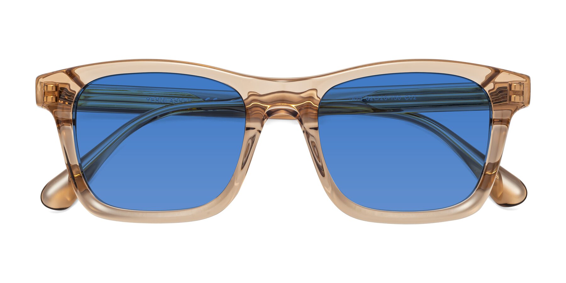 Folded Front of 1475 in Caramel with Blue Tinted Lenses