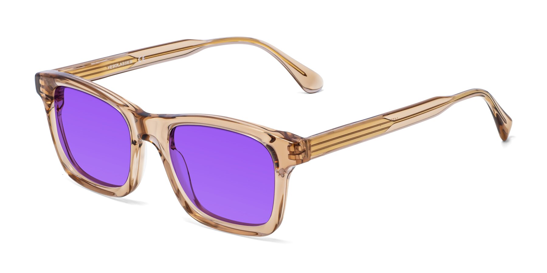 Angle of 1475 in Caramel with Purple Tinted Lenses