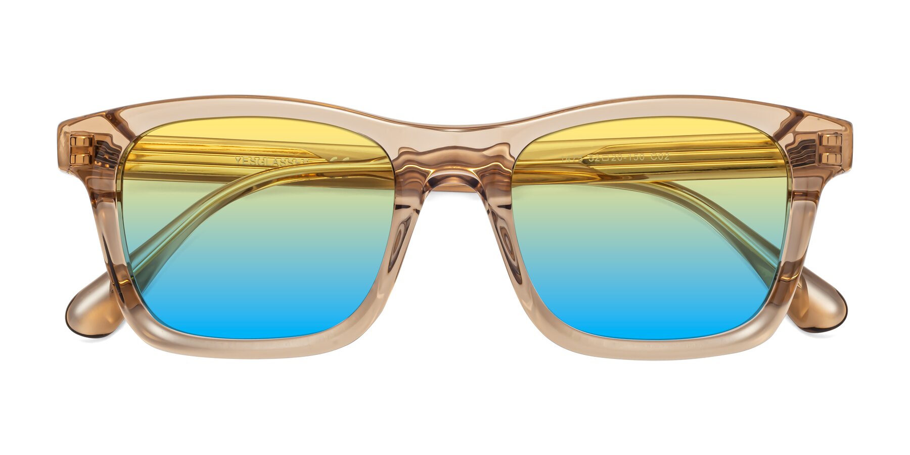 Folded Front of 1475 in Caramel with Yellow / Blue Gradient Lenses