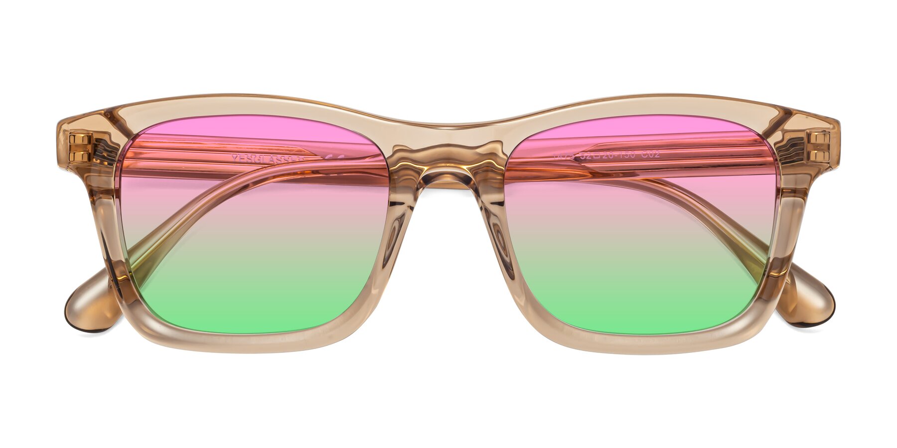 Folded Front of 1475 in Caramel with Pink / Green Gradient Lenses