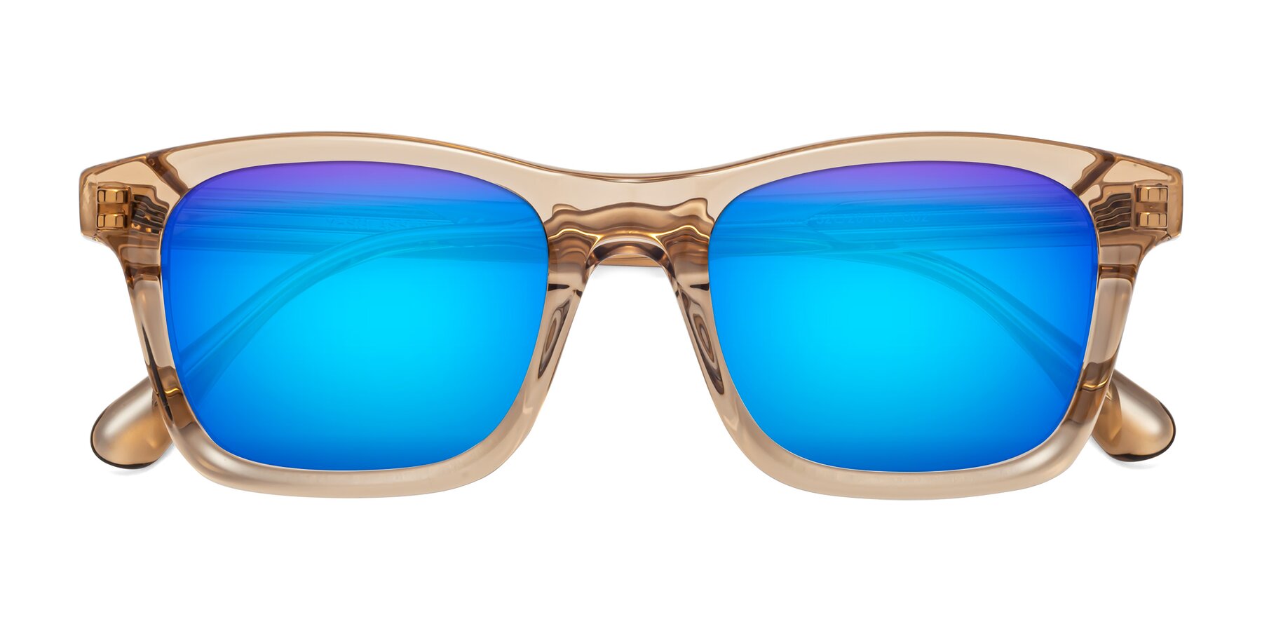Folded Front of 1475 in Caramel with Blue Mirrored Lenses