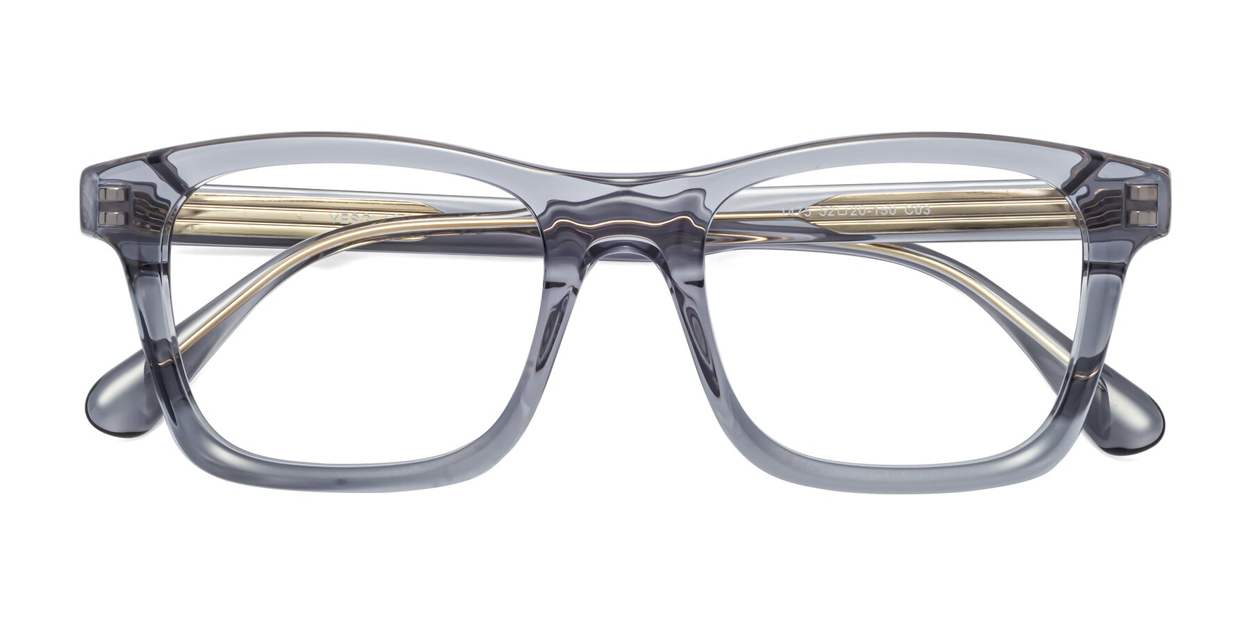 Folded Front of 1475 in Transparent Gray with Clear Eyeglass Lenses