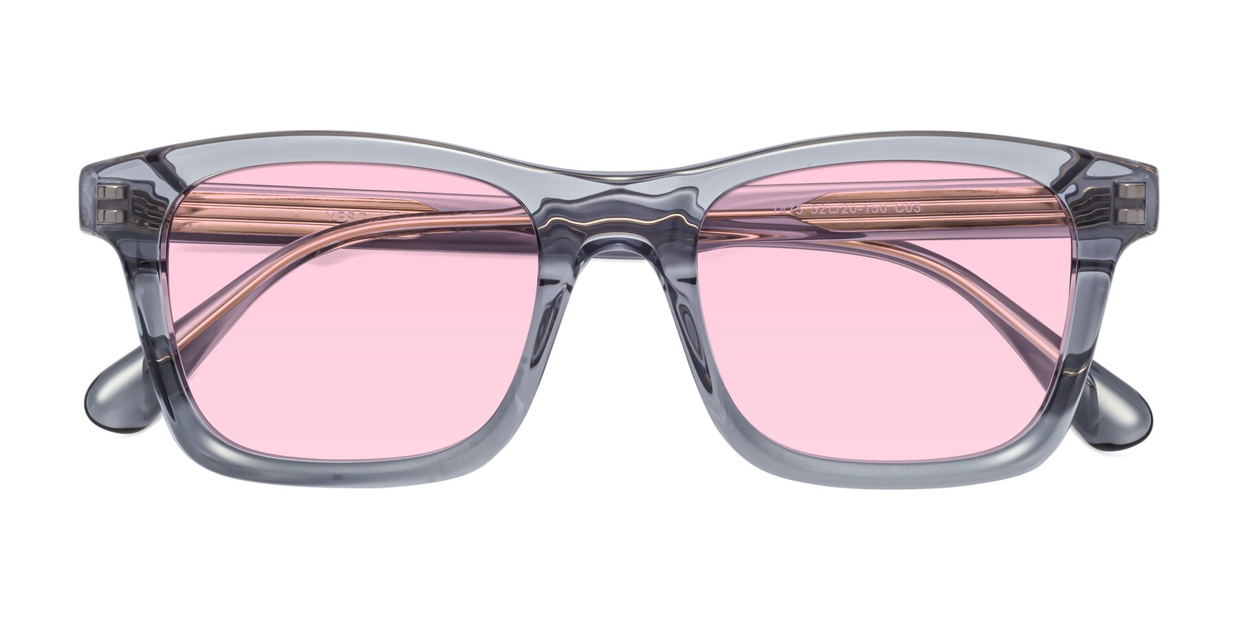 Folded Front of 1475 in Transparent Gray with Light Pink Tinted Lenses