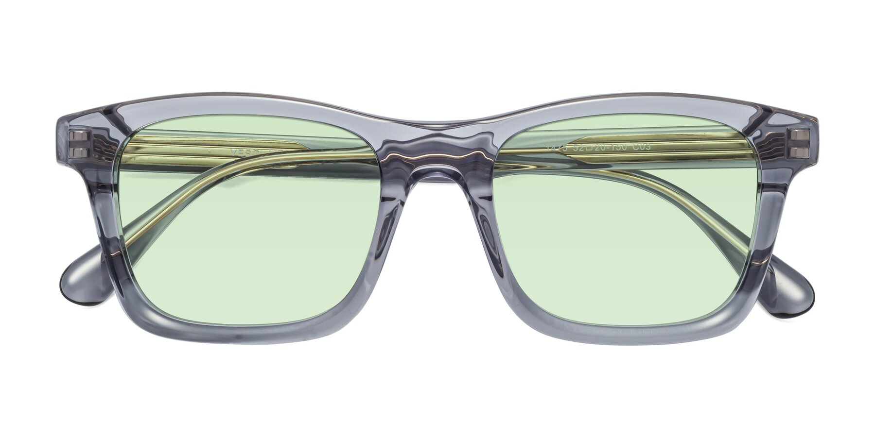 Folded Front of 1475 in Transparent Gray with Light Green Tinted Lenses